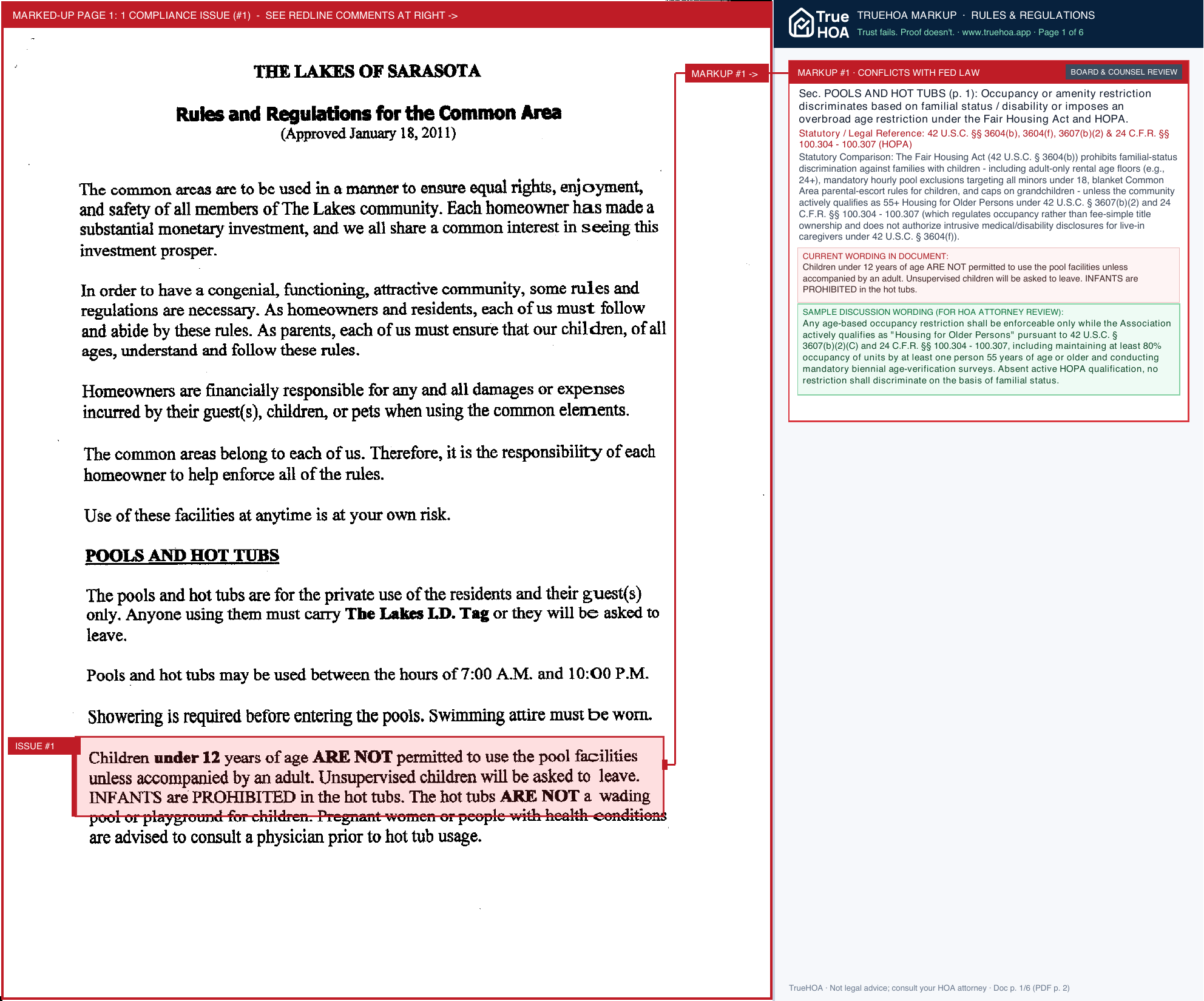 The Lakes Maintenance Association LM Docs Rules and Regulations for the Common Area v1 page 1 widened with TrueHOA Crystal AI margin annotations