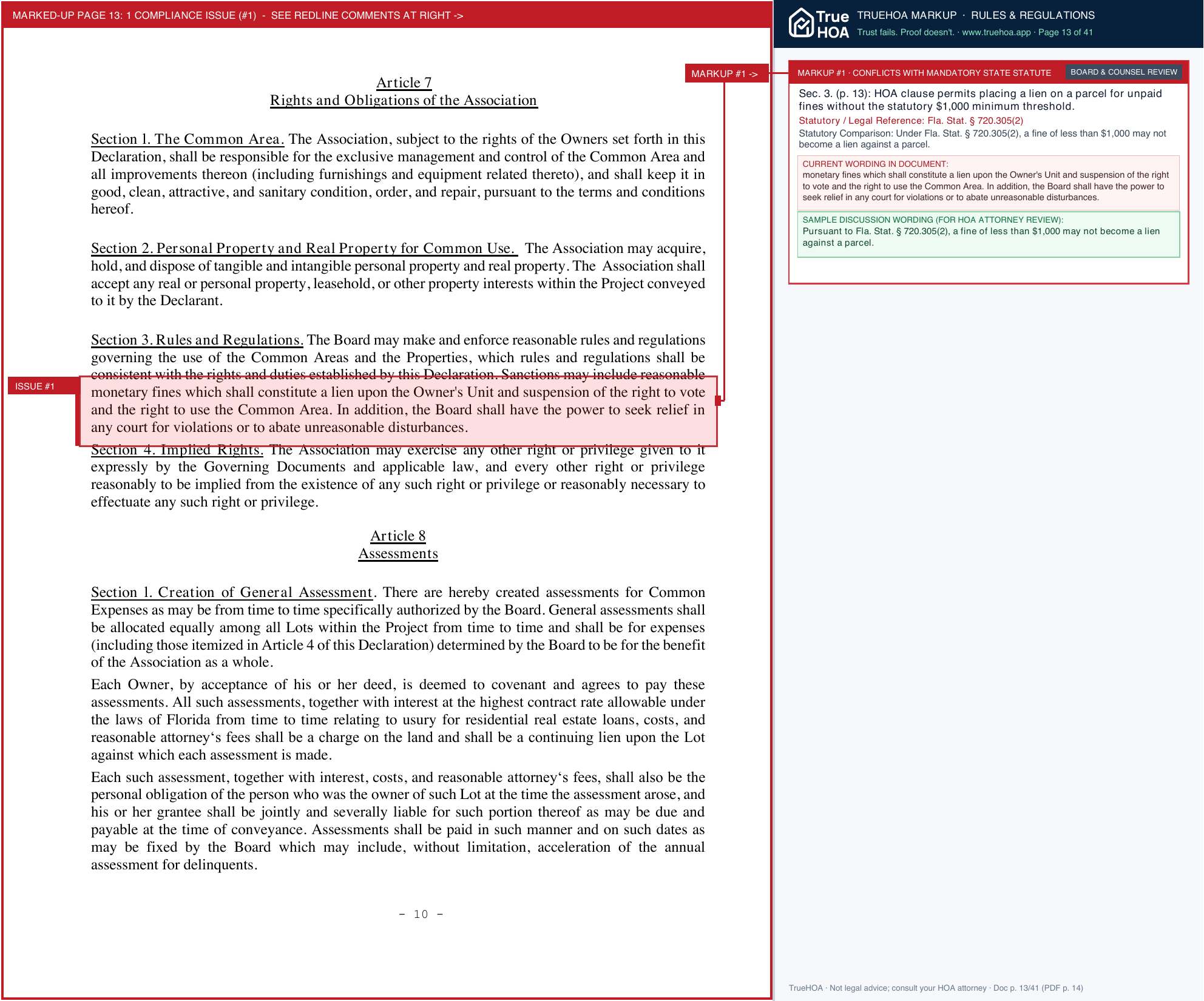 The Pines of New Port Richey HOA A Copy Of Our Governing Documents page 13 widened with TrueHOA Crystal AI margin annotations