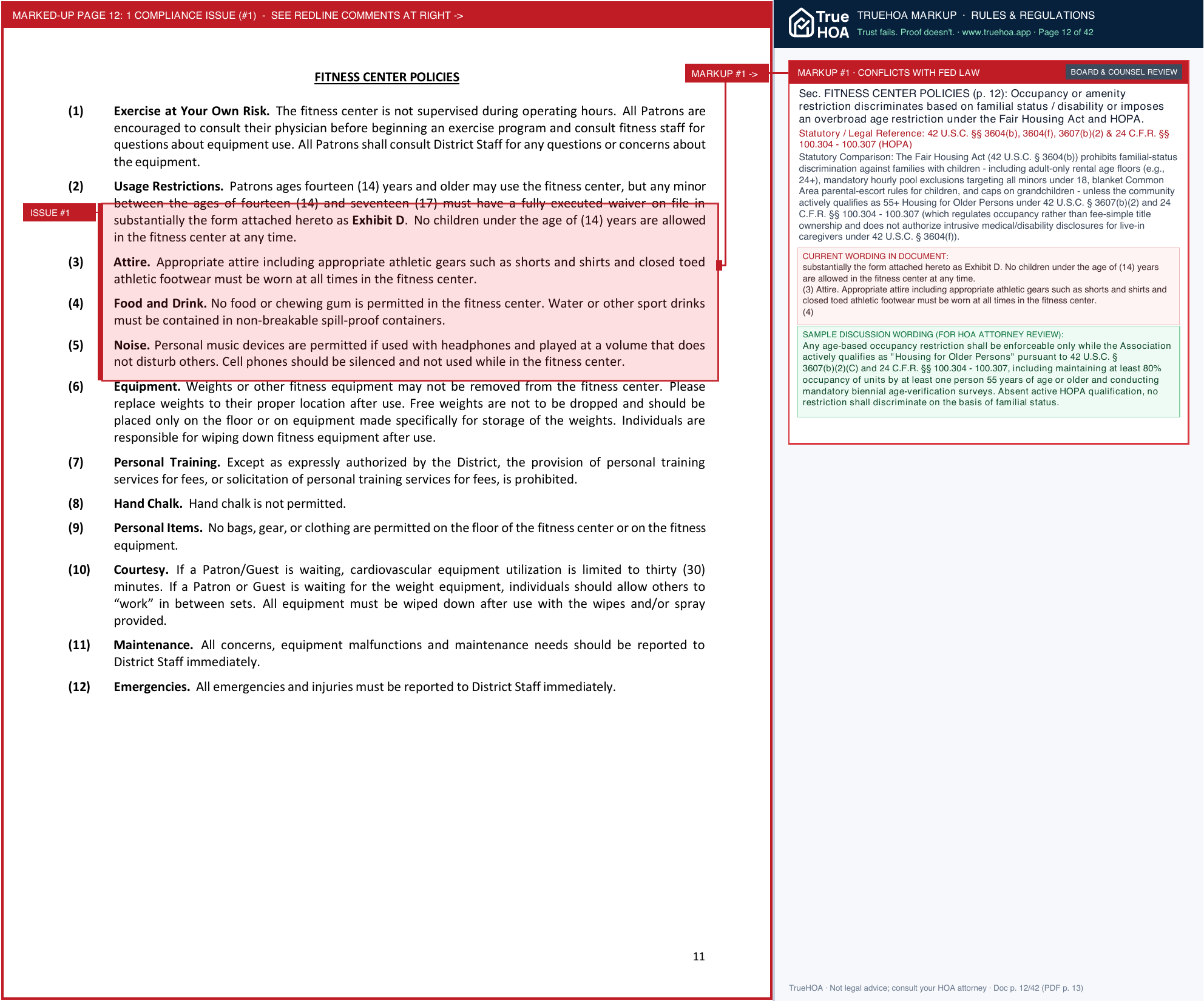 Tributary HOA TRCDD amenity policy rates page 12 widened with TrueHOA Crystal AI margin annotations