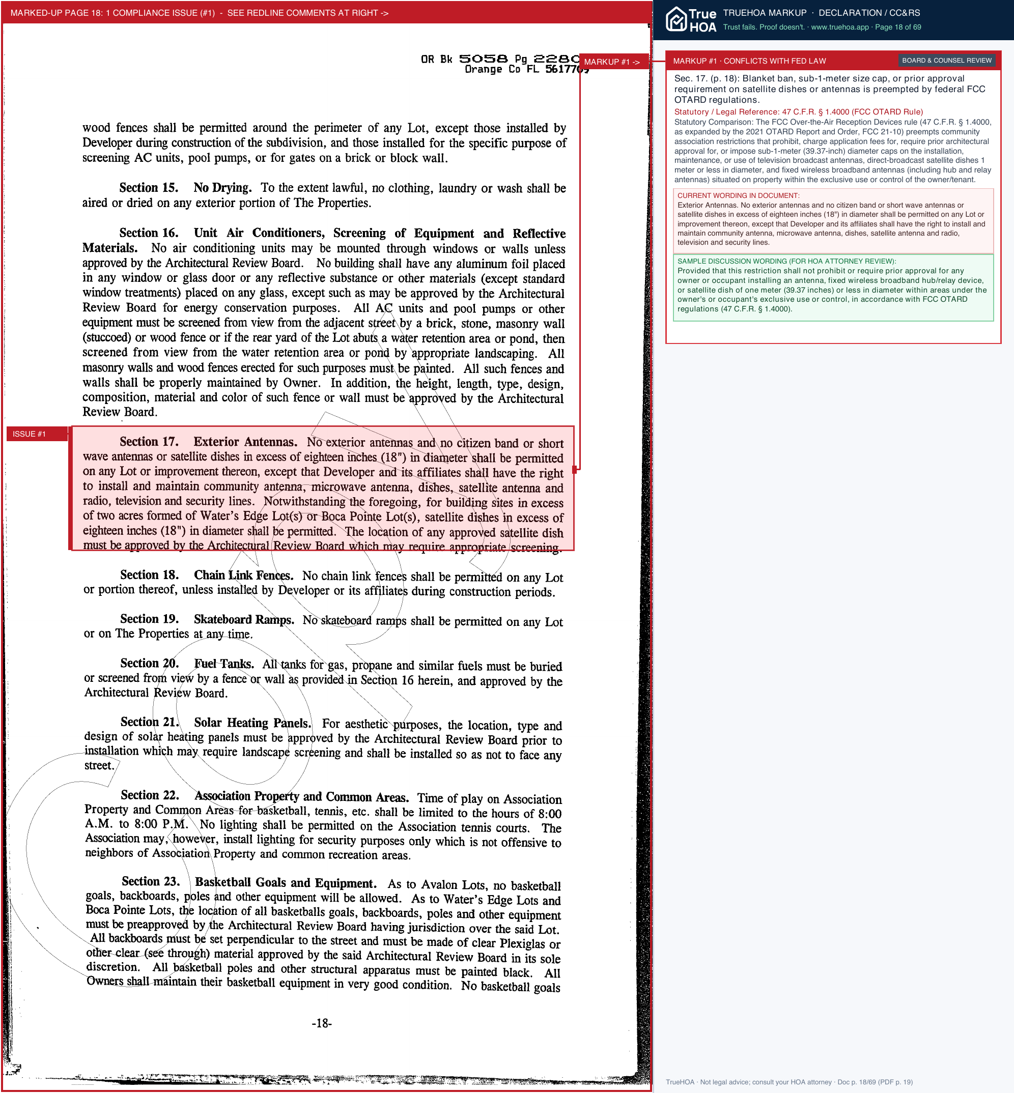 Turtle Creek HOA Declaration of Covenants page 18 widened with TrueHOA Crystal AI margin annotations