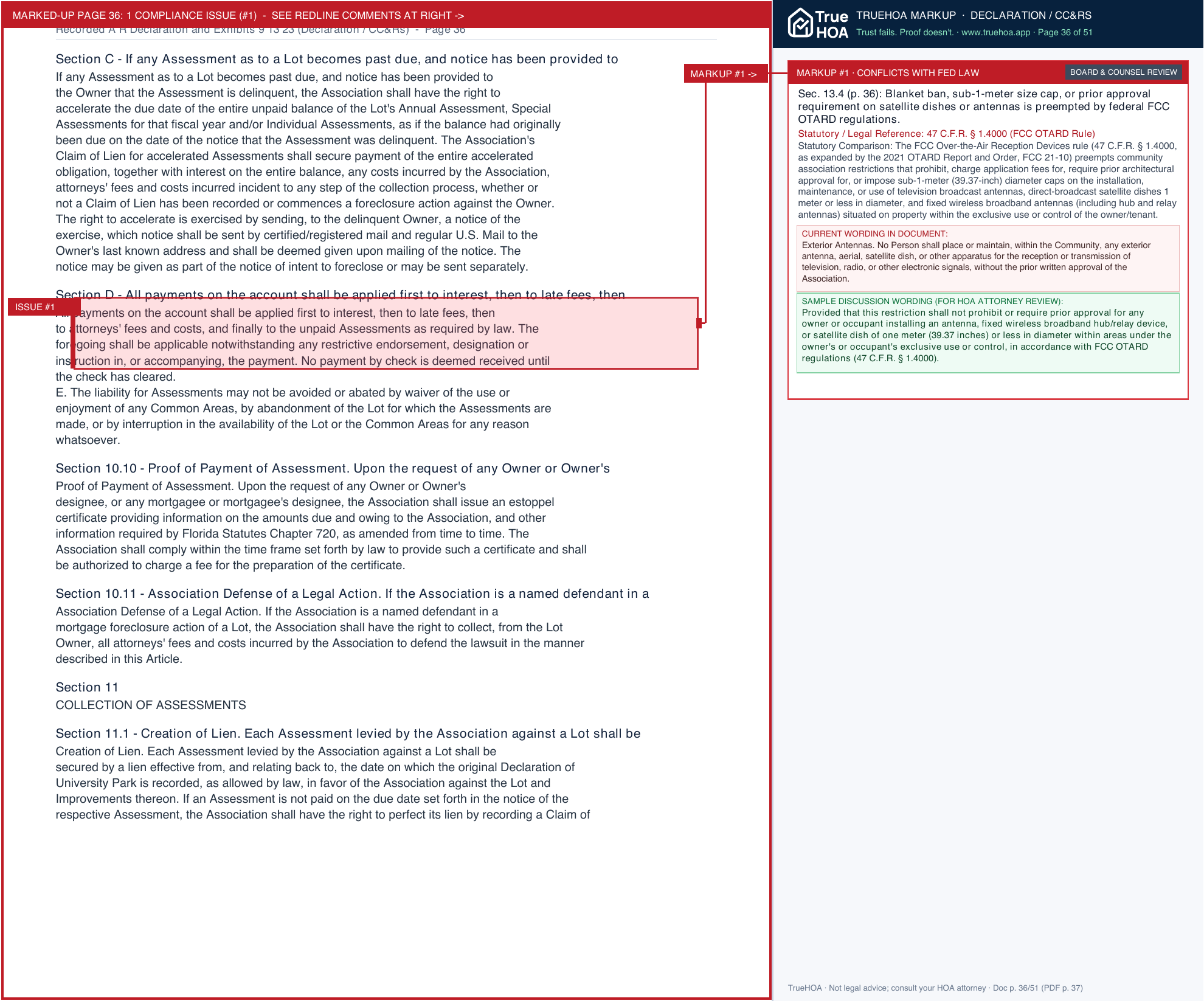 University Park Community Association Recorded A R Declaration and Exhibits 9 13 23 page 36 widened with TrueHOA Crystal AI margin annotations