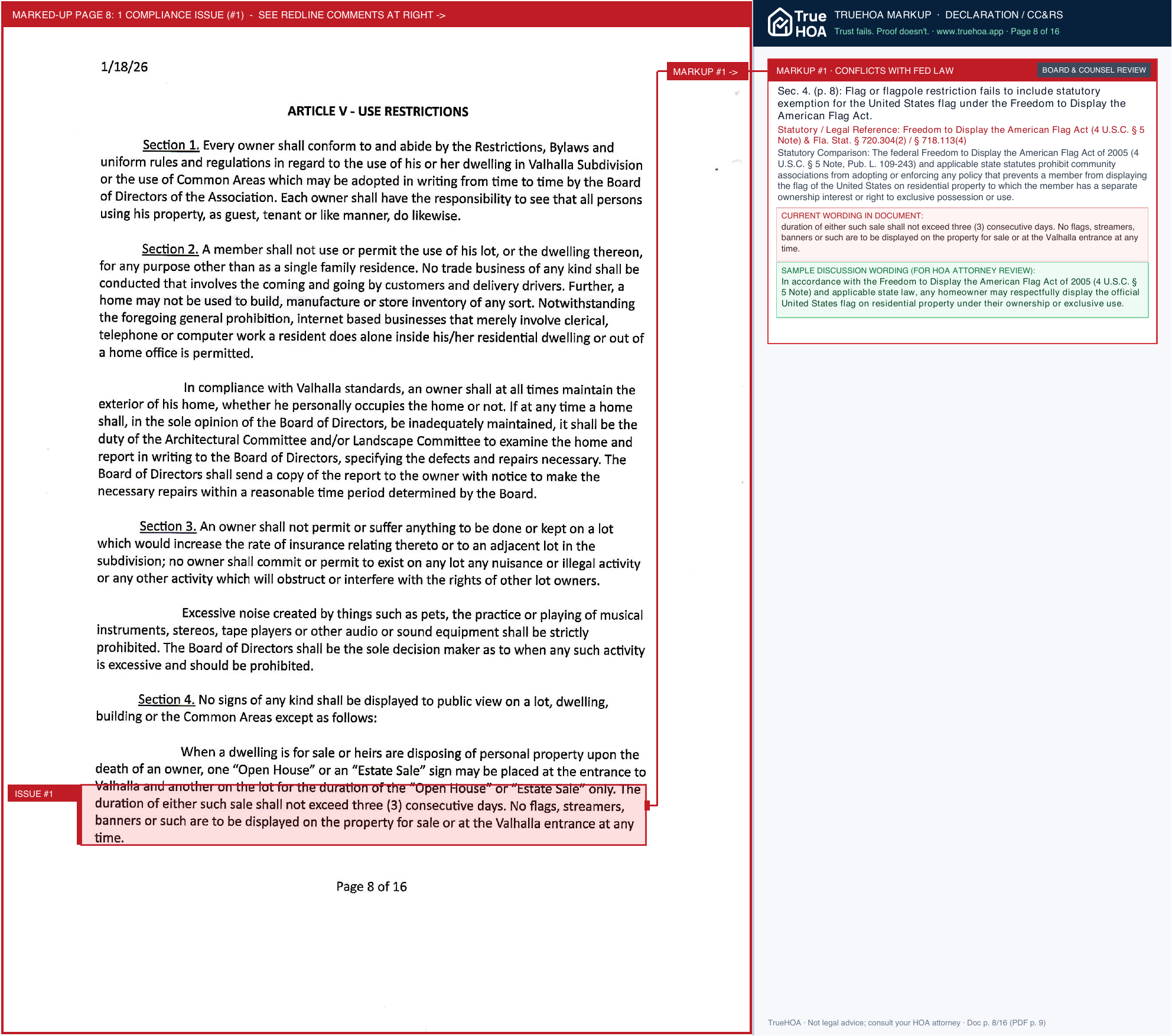 Valhalla HOA Valhalla Restrictions page 8 widened with TrueHOA Crystal AI margin annotations