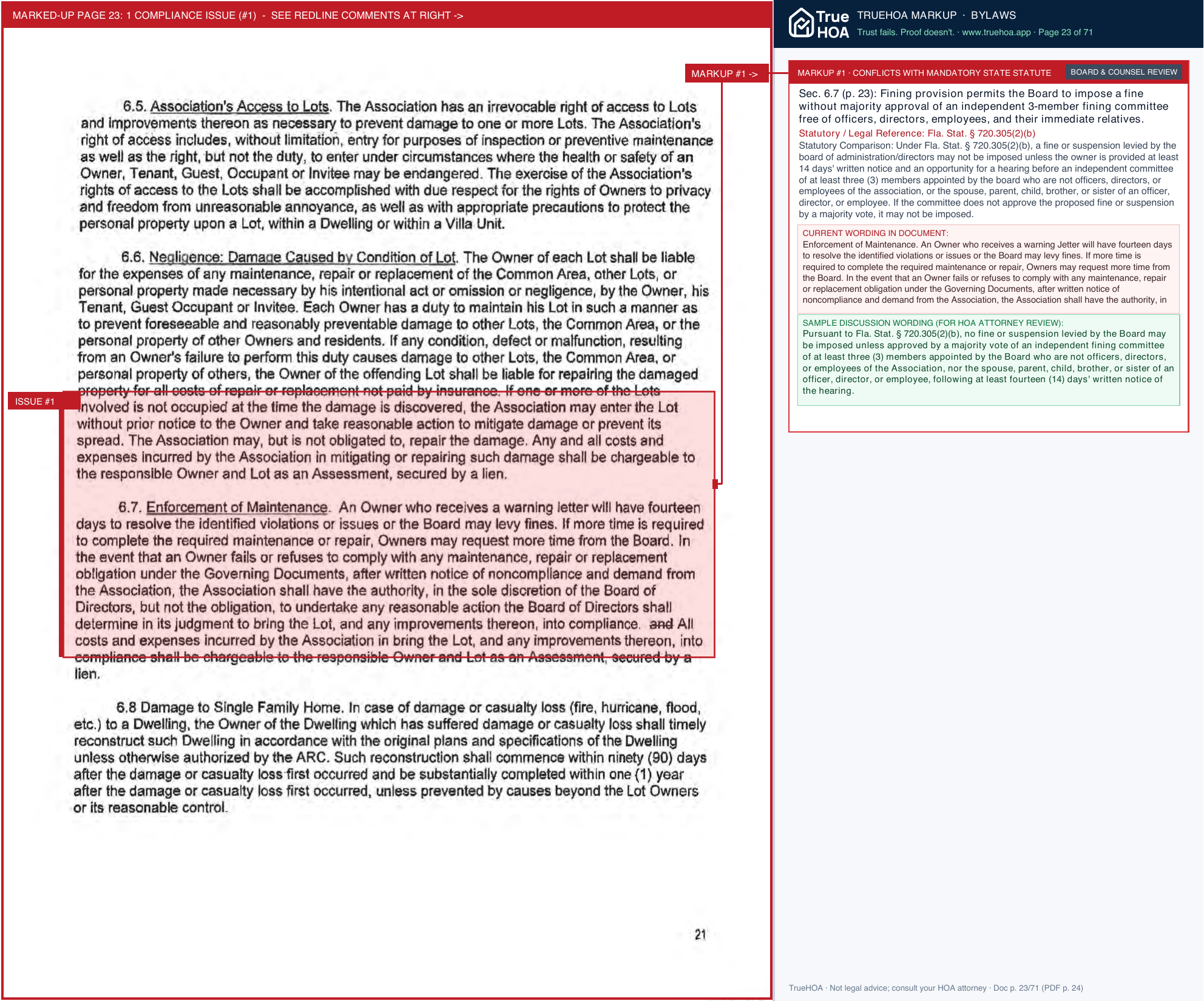 Ventura Village HOA VENV Doc Declaration Bylaws 5th Amended Restated 2025118042 2025 08 06 page 23 widened with TrueHOA Crystal AI margin annotations