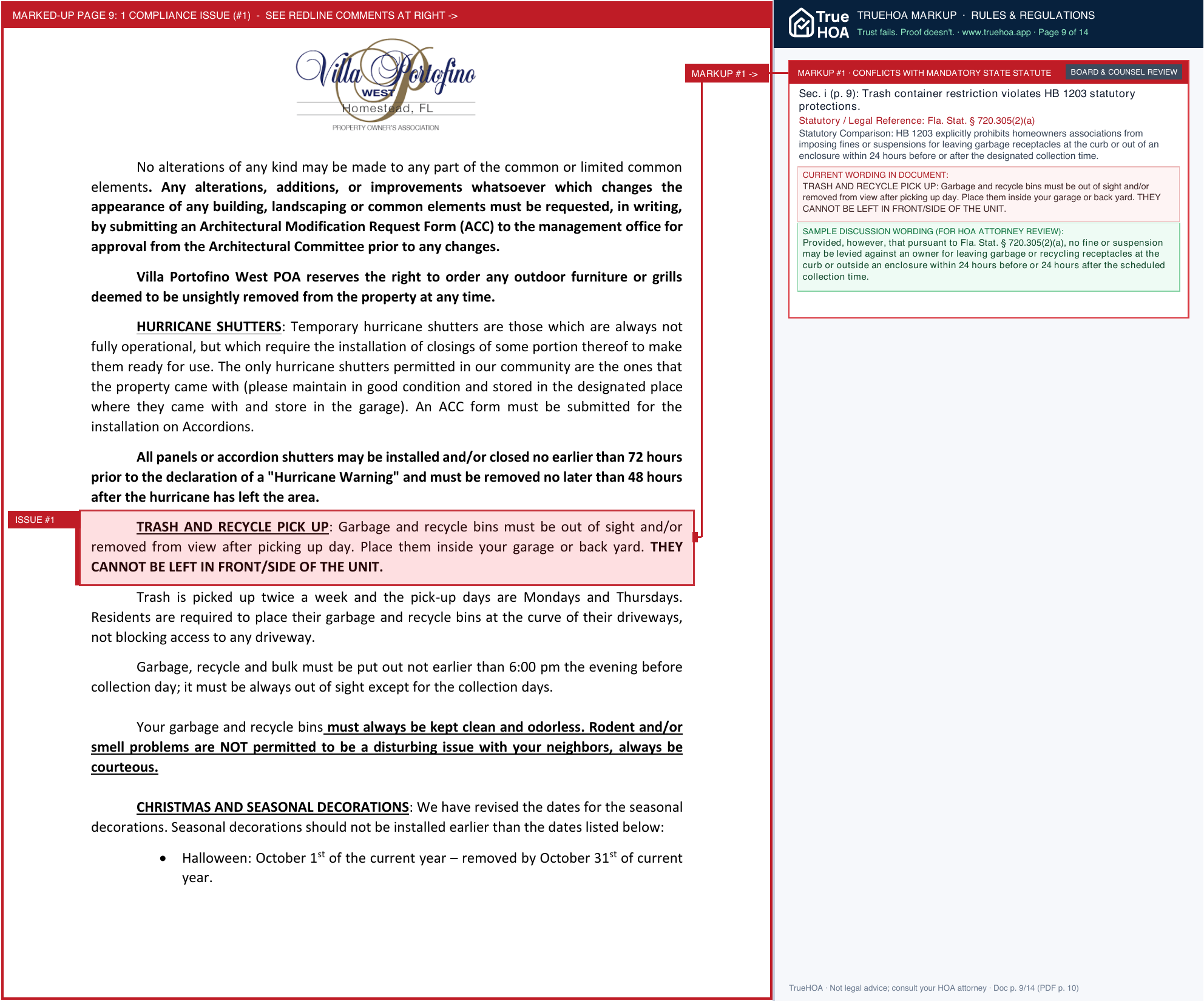 Villa Portofino West POA Rules & Regulations page 9 widened with TrueHOA Crystal AI margin annotations