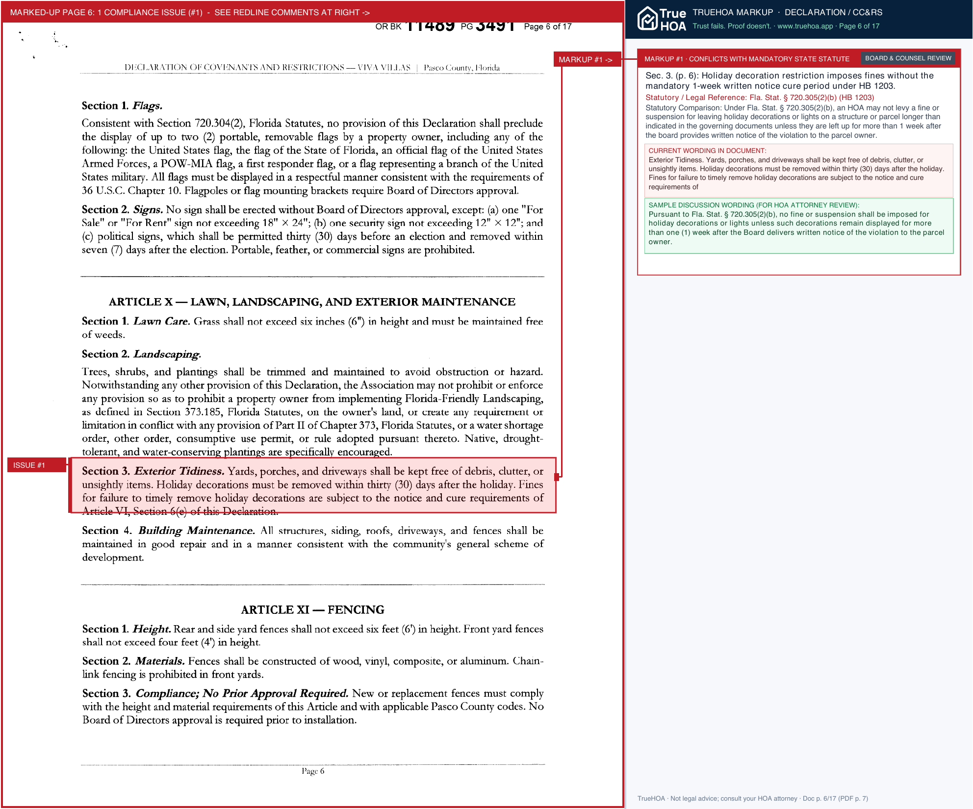 Viva Villas Civic Association 2609.15 - Recorded Deed Restrictions page 6 widened with TrueHOA Crystal AI margin annotations