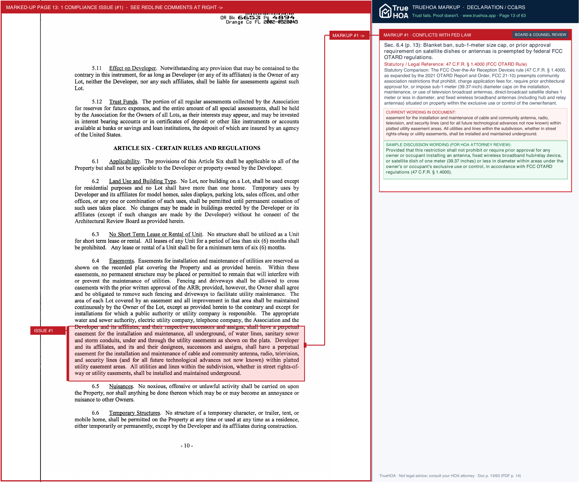 Vizcaya Master HOA Mirabella CCR page 13 widened with TrueHOA Crystal AI margin annotations