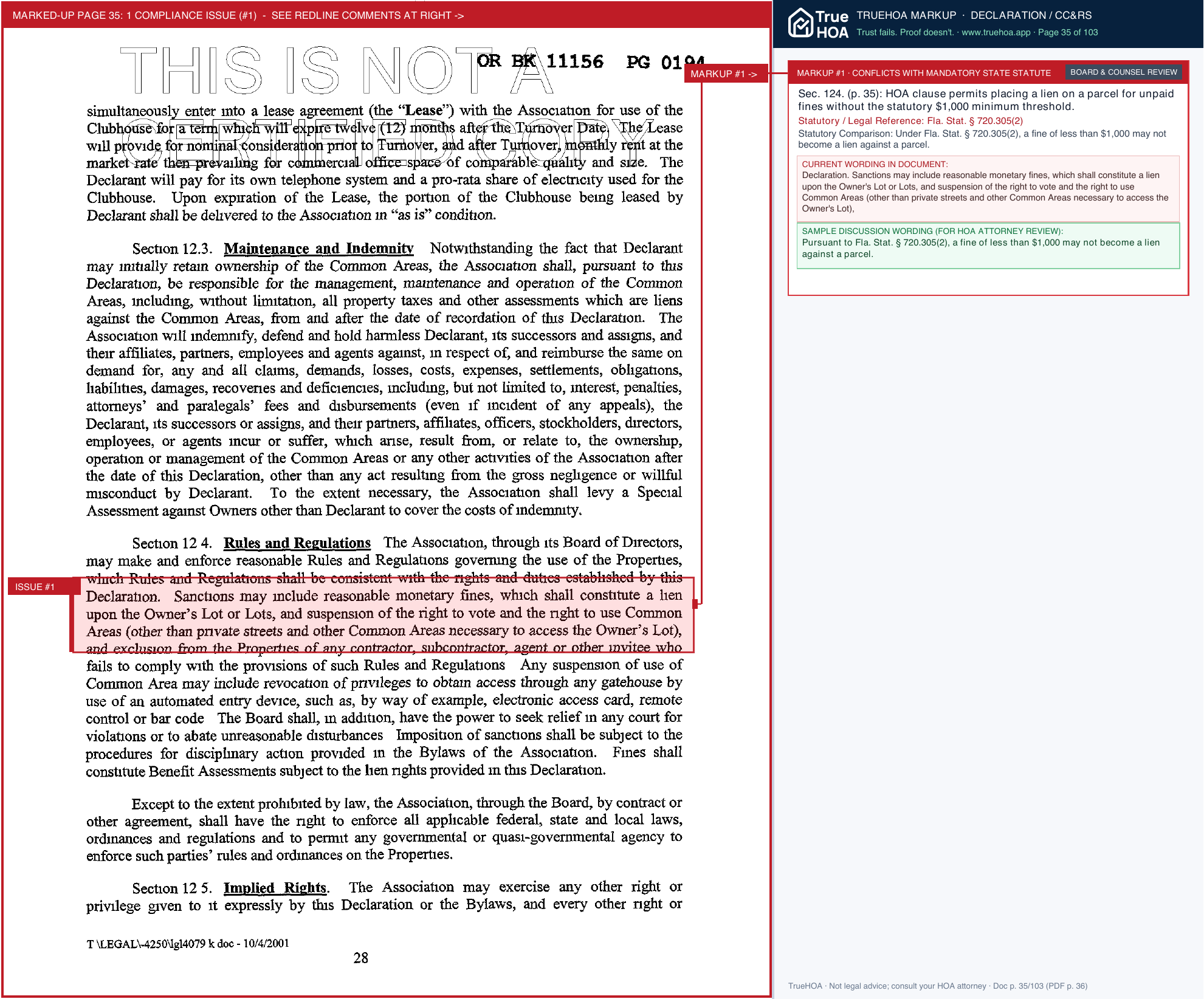 Waterchase HOA Association Covenants and Restrictions page 35 widened with TrueHOA Crystal AI margin annotations