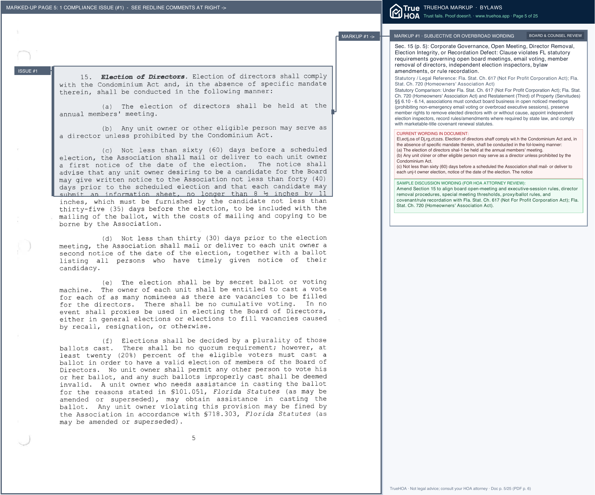Watercrest Owners Association Association Bylaws page 5 widened with TrueHOA Crystal AI margin annotations