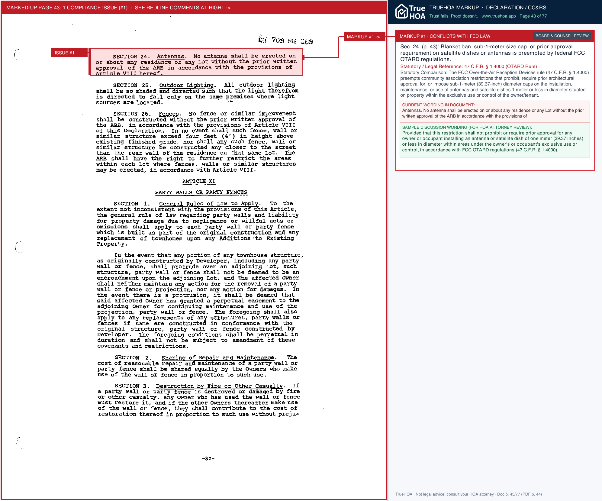 Waterwood Community Association Declaration of Covenants and Restrictions page 43 widened with TrueHOA Crystal AI margin annotations
