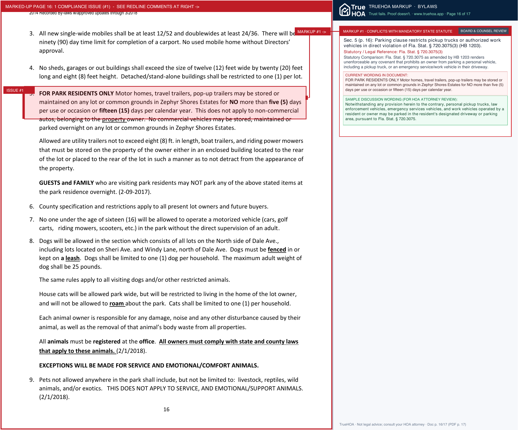 Zephyr Shores POA 2018 Bylaws including Rules and Regulations page 16 widened with TrueHOA Crystal AI margin annotations