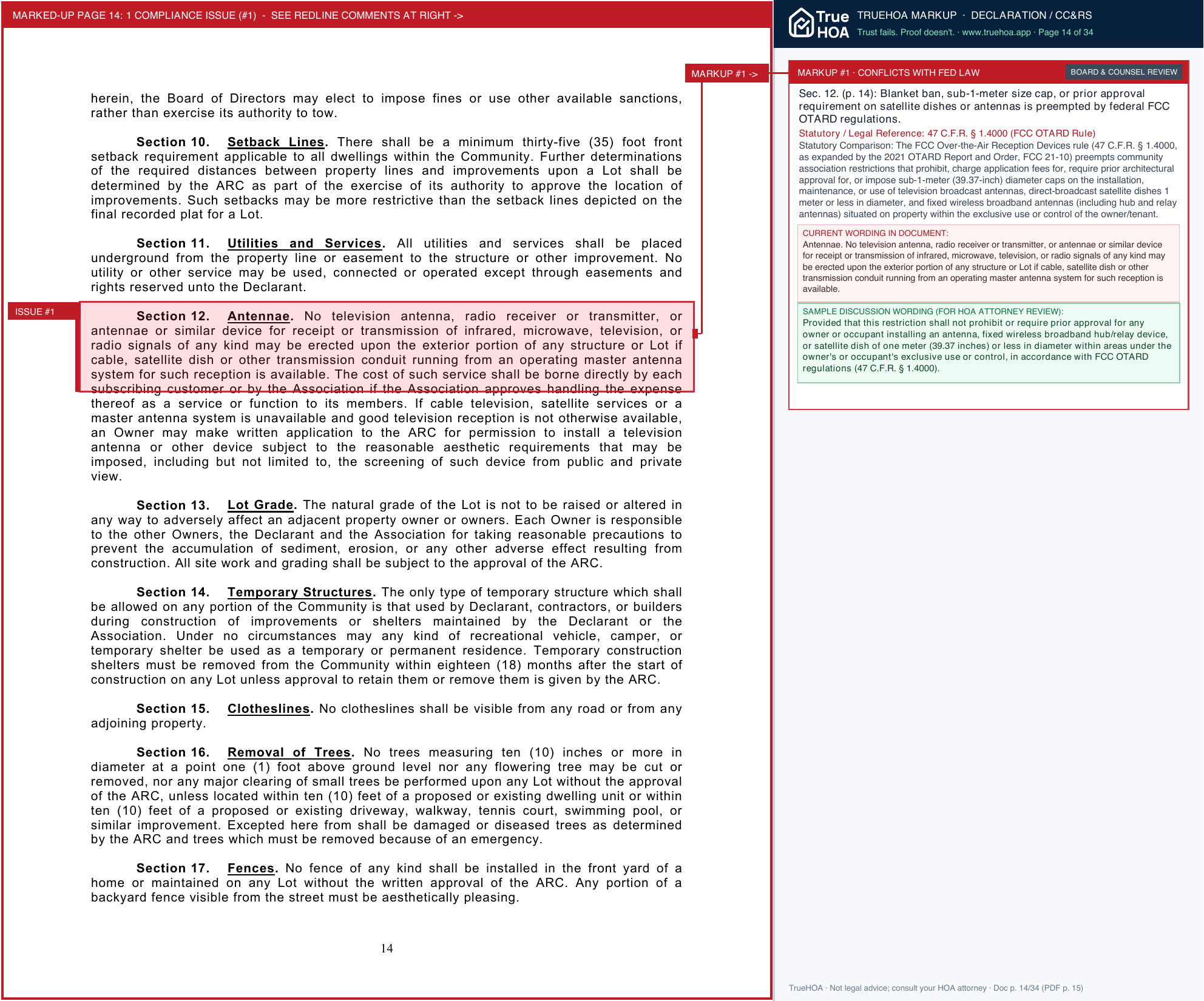 Bayswater Common HOA BCHOA Covenants page 14 widened with TrueHOA Crystal AI margin annotations