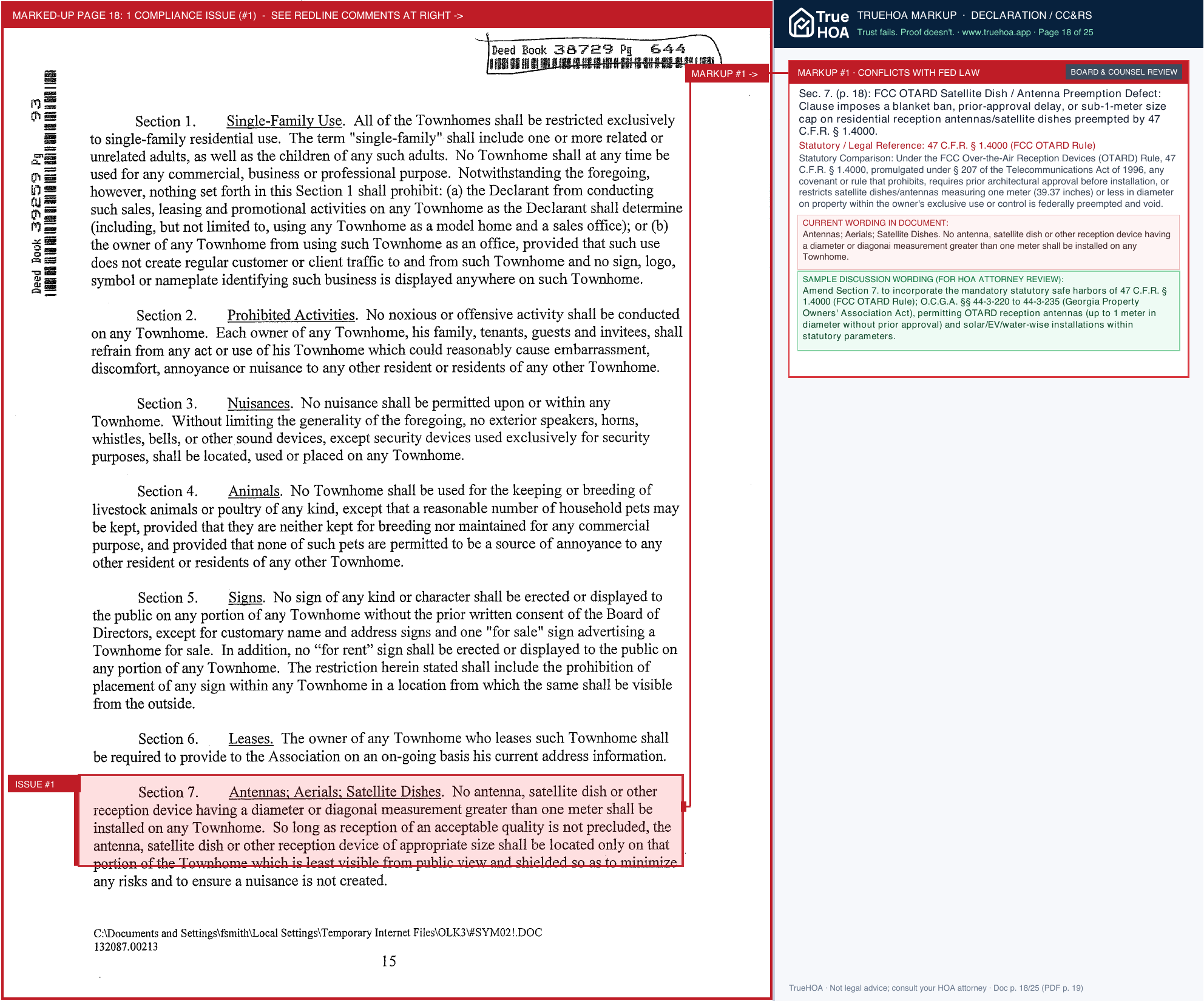 Bellsmith Regency HOA BSRG Declaration of Covenants filed 2005 01 24 page 18 widened with TrueHOA Crystal AI margin annotations