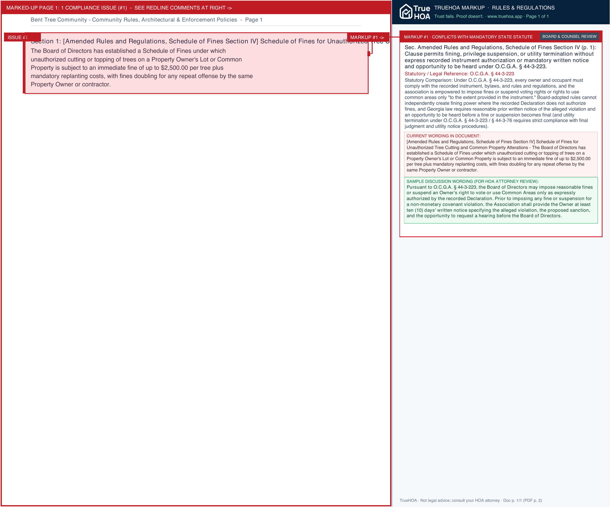 Bent Tree Community Community Rules, Architectural & Enforcement Policies page 1 widened with TrueHOA Crystal AI margin annotations