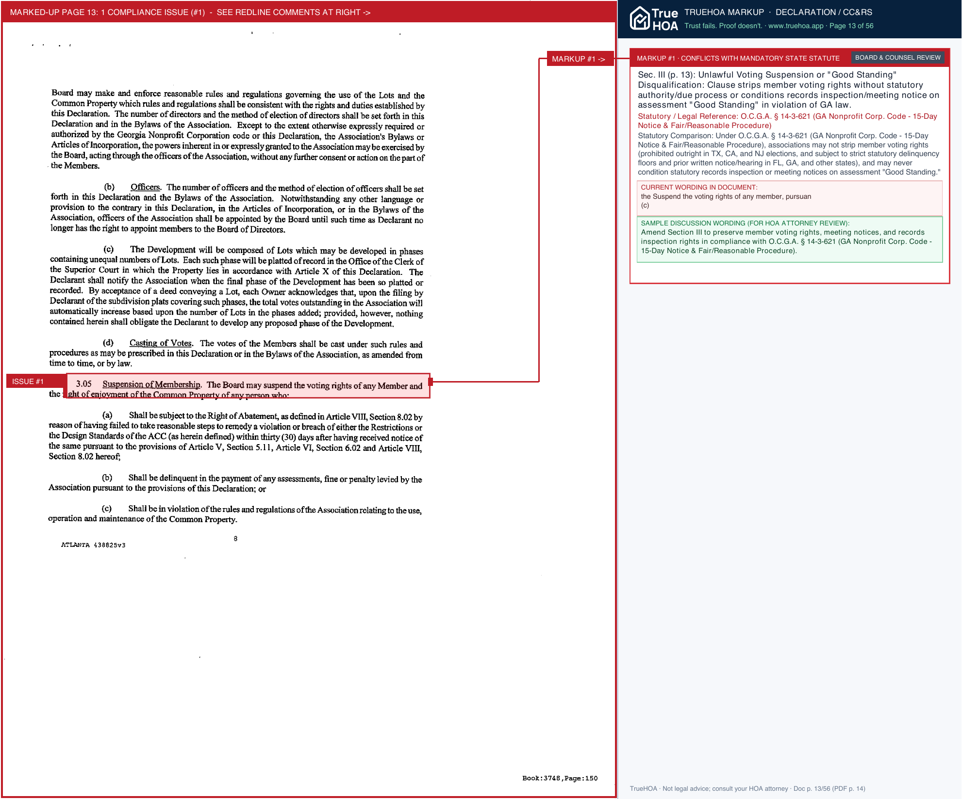 Forest Brooke HOA Declaration of Covenants, Conditions & Restrictions page 13 widened with TrueHOA Crystal AI margin annotations