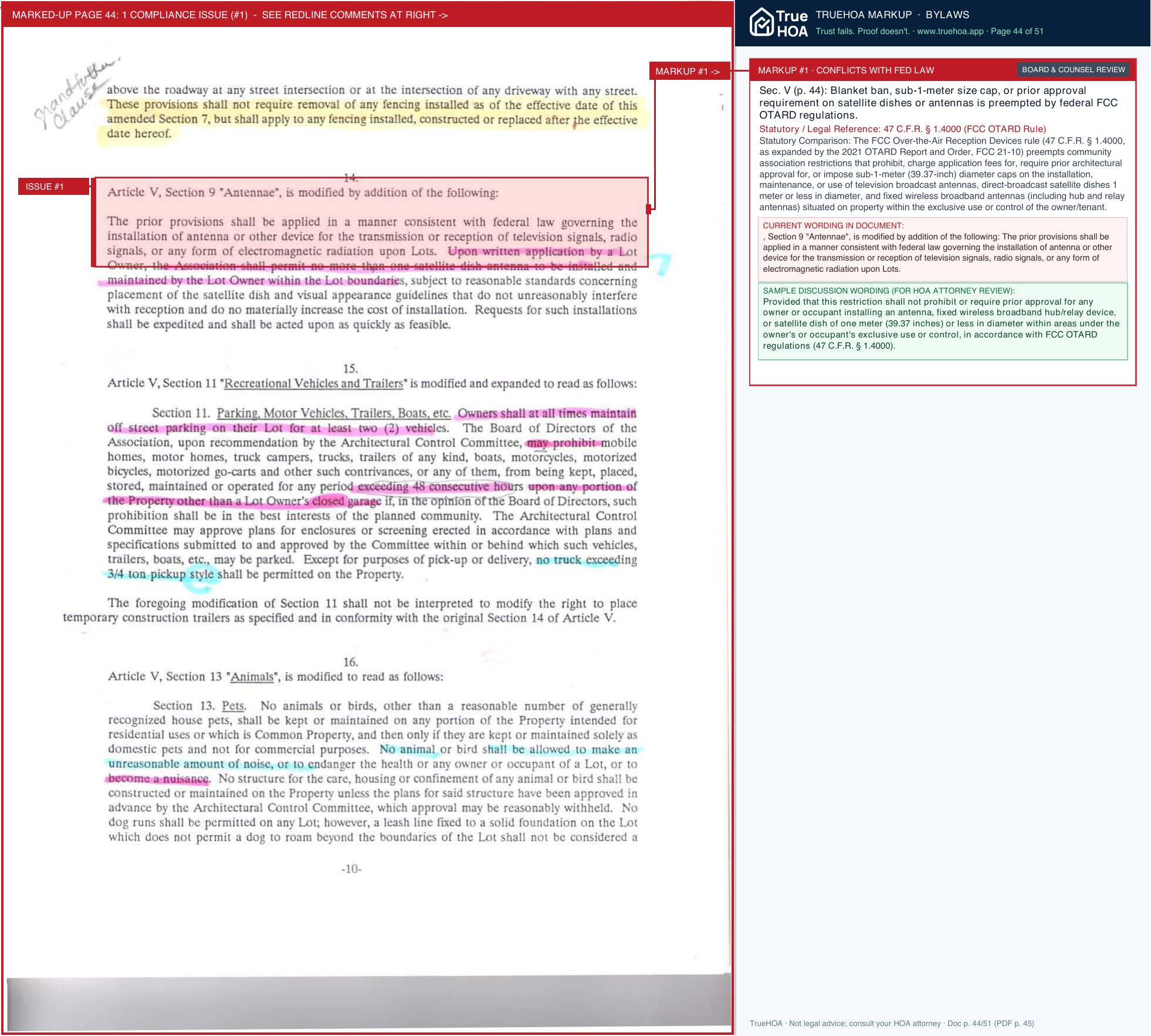 Highland Ridge HOA HRHOA Documents searchable page 44 widened with TrueHOA Crystal AI margin annotations