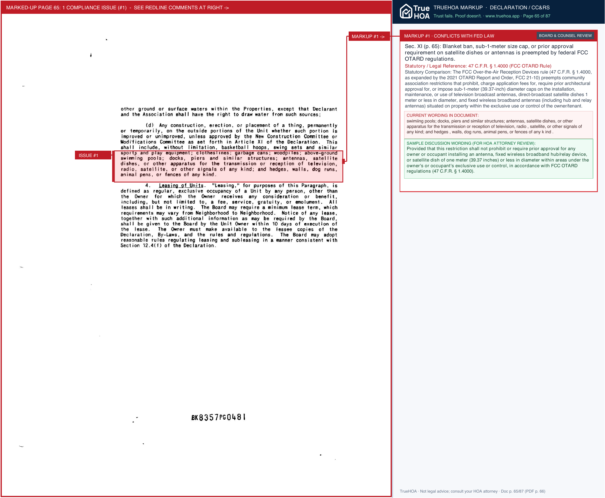 Legacy Park Community Association Legacy Park Declaration of CCRs Filed 07 11 94 page 65 widened with TrueHOA Crystal AI margin annotations