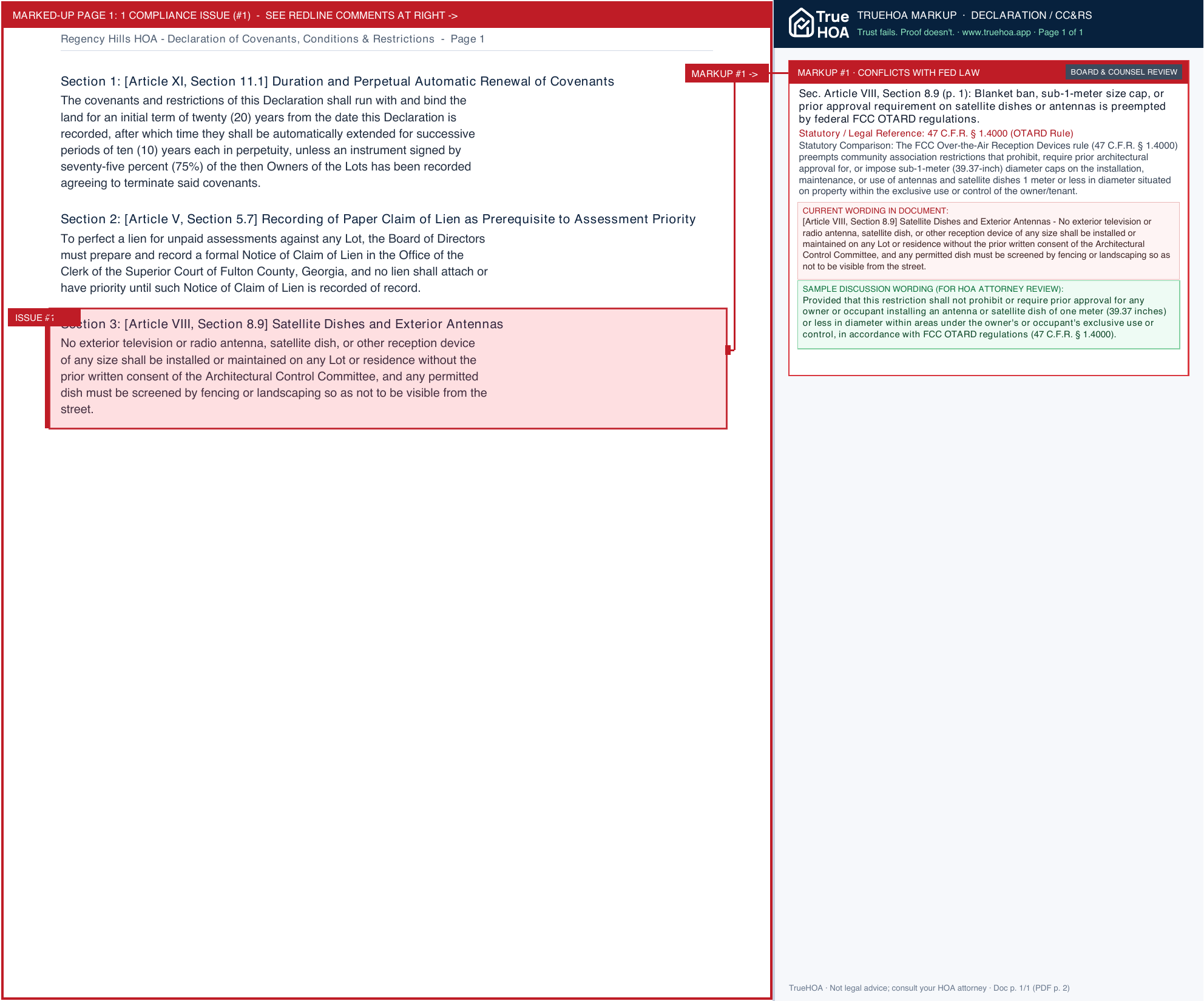 Regency Hills HOA Declaration of Covenants, Conditions & Restrictions page 1 widened with TrueHOA Crystal AI margin annotations