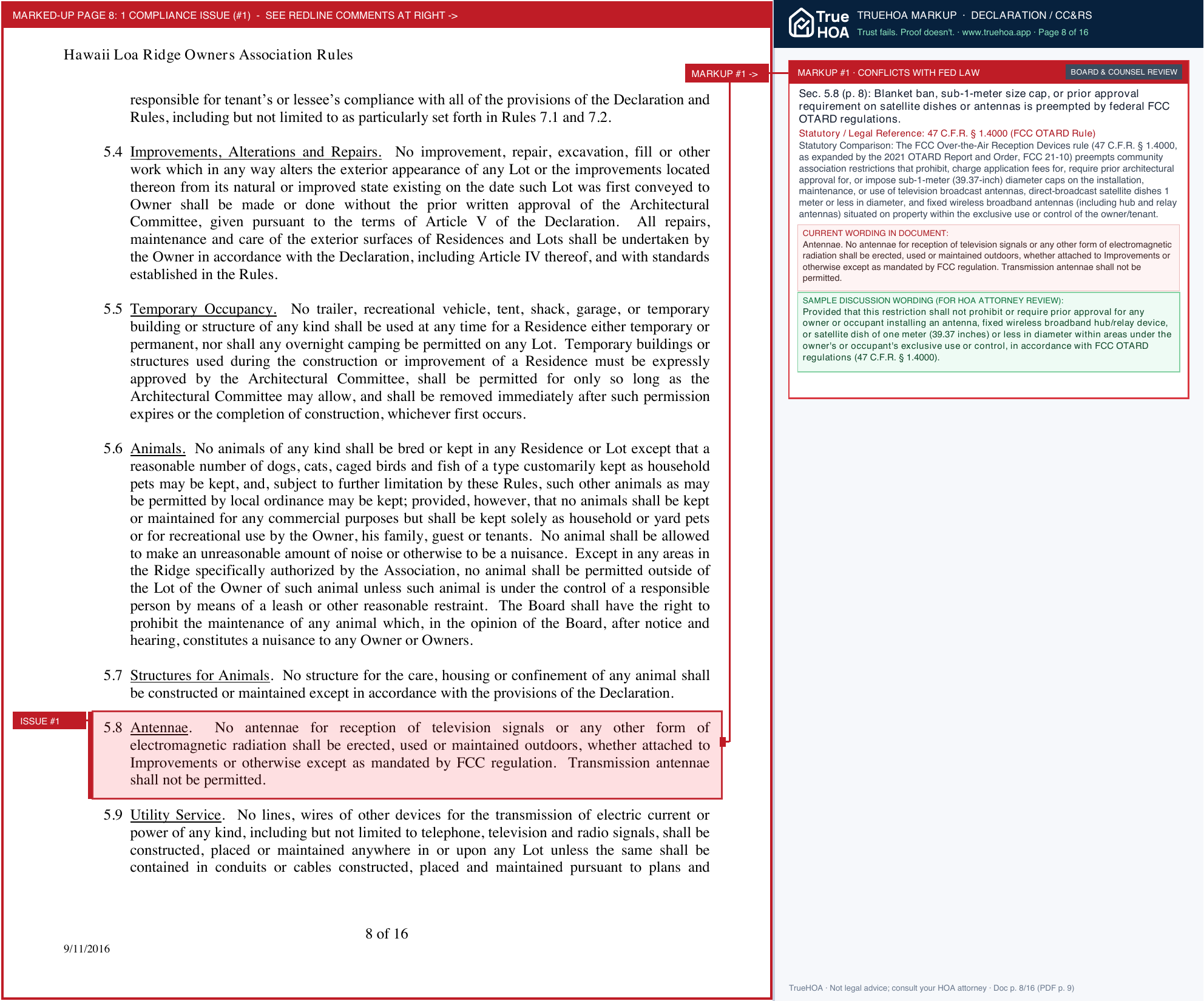Hawaii Loa Ridge Owners Association Association Rules revised 2016 09 page 8 widened with TrueHOA Crystal AI margin annotations