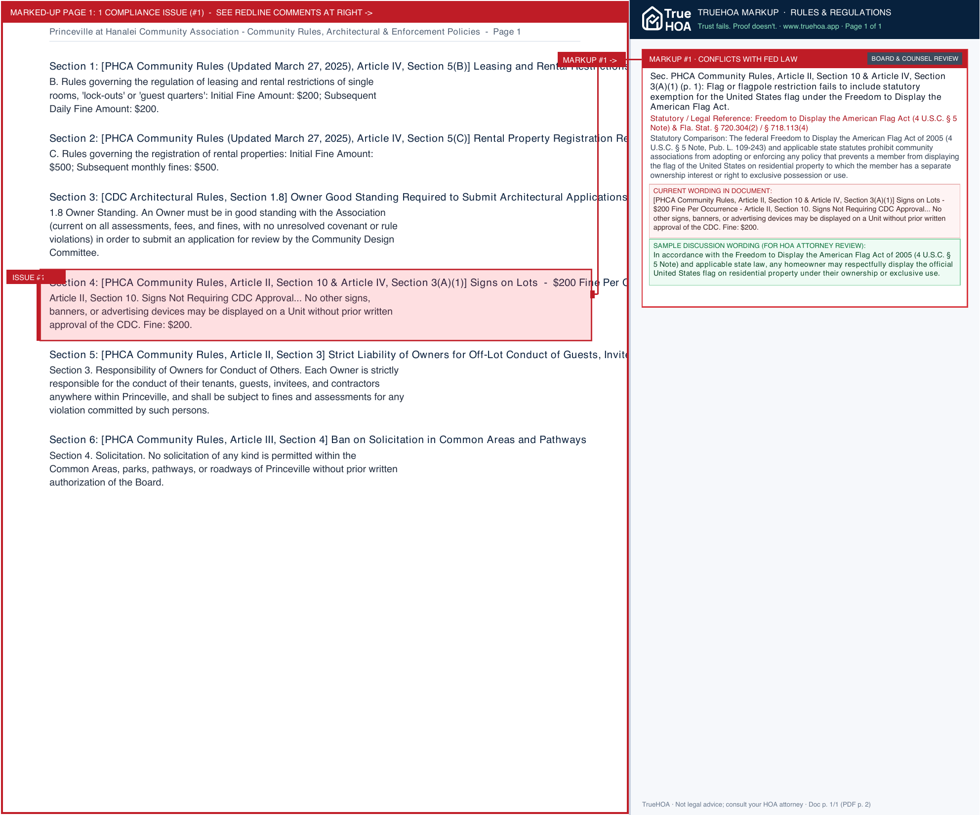 Princeville at Hanalei Community Association Community Rules, Architectural & Enforcement Policies page 1 widened with TrueHOA Crystal AI margin annotations