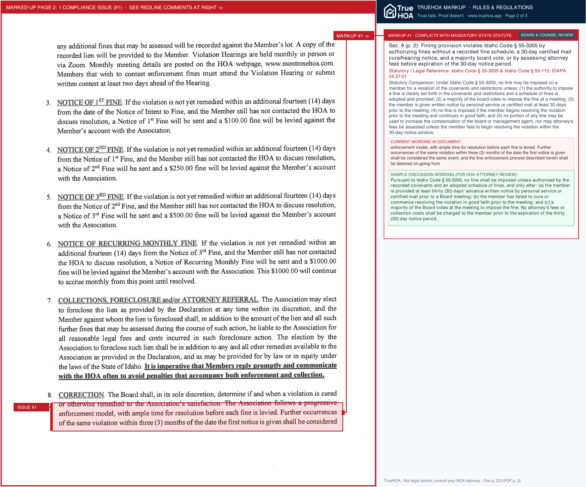 Montrose Master Association Montrose Covenant Violation Enforecement Policy Adopted 04.07.26 page 2 widened with TrueHOA Crystal AI margin annotations