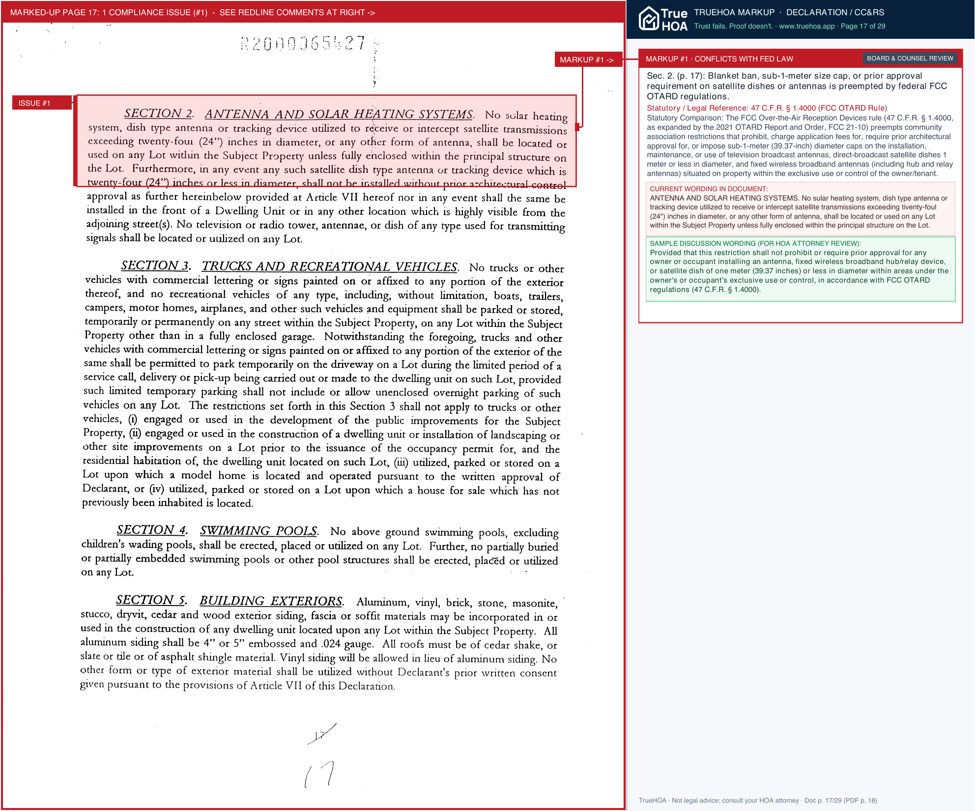 Arbor Creek HOA Governing Document page 17 widened with TrueHOA Crystal AI margin annotations