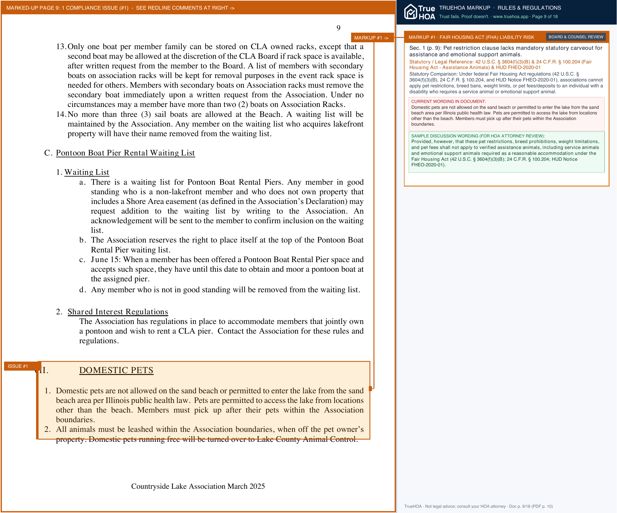 Countryside Lake Association CLA Rules and Regulations March 2025 page 9 widened with TrueHOA Crystal AI margin annotations