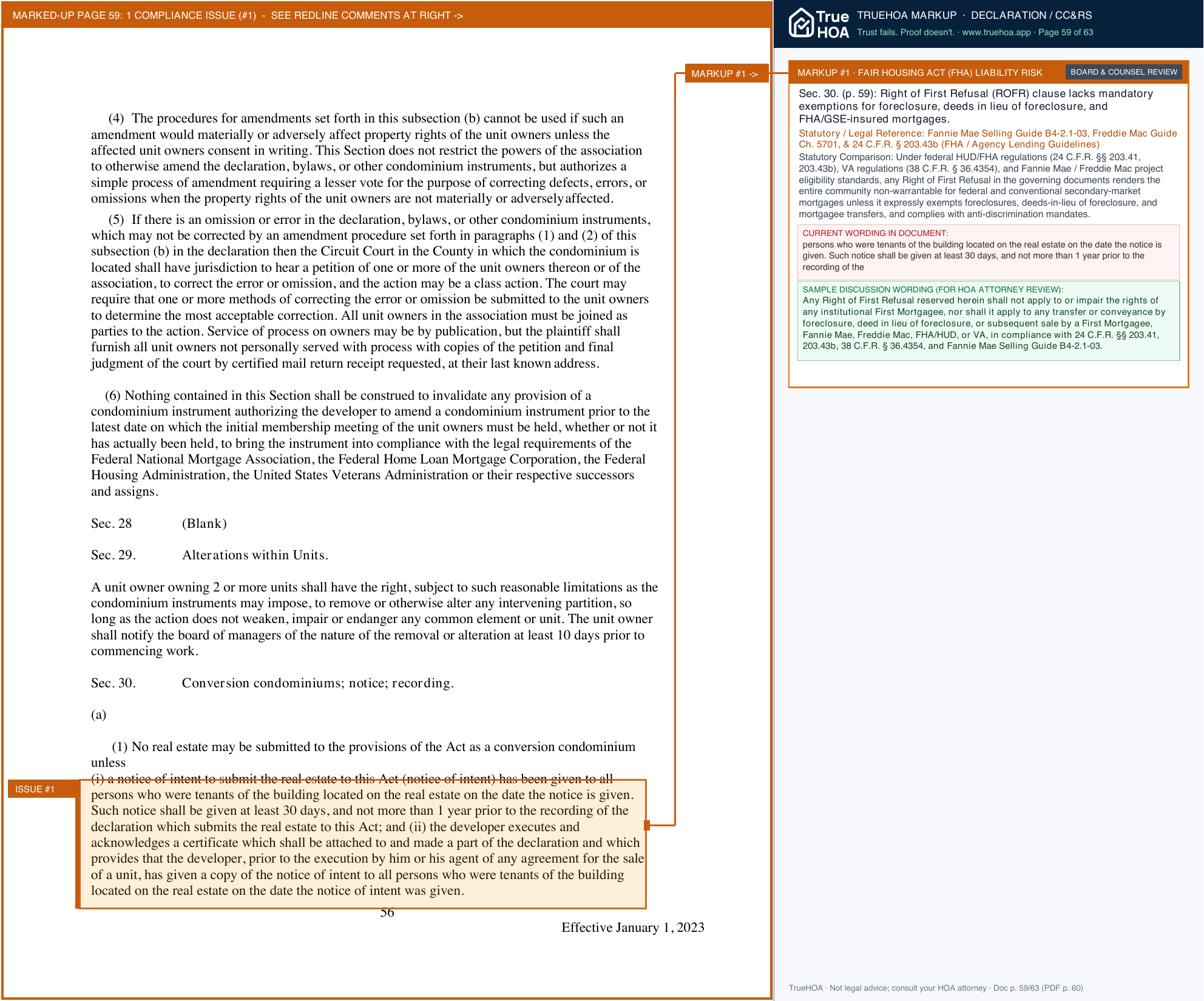 Fox Lake Hills POA Illinois Condominium Property Act page 59 widened with TrueHOA Crystal AI margin annotations