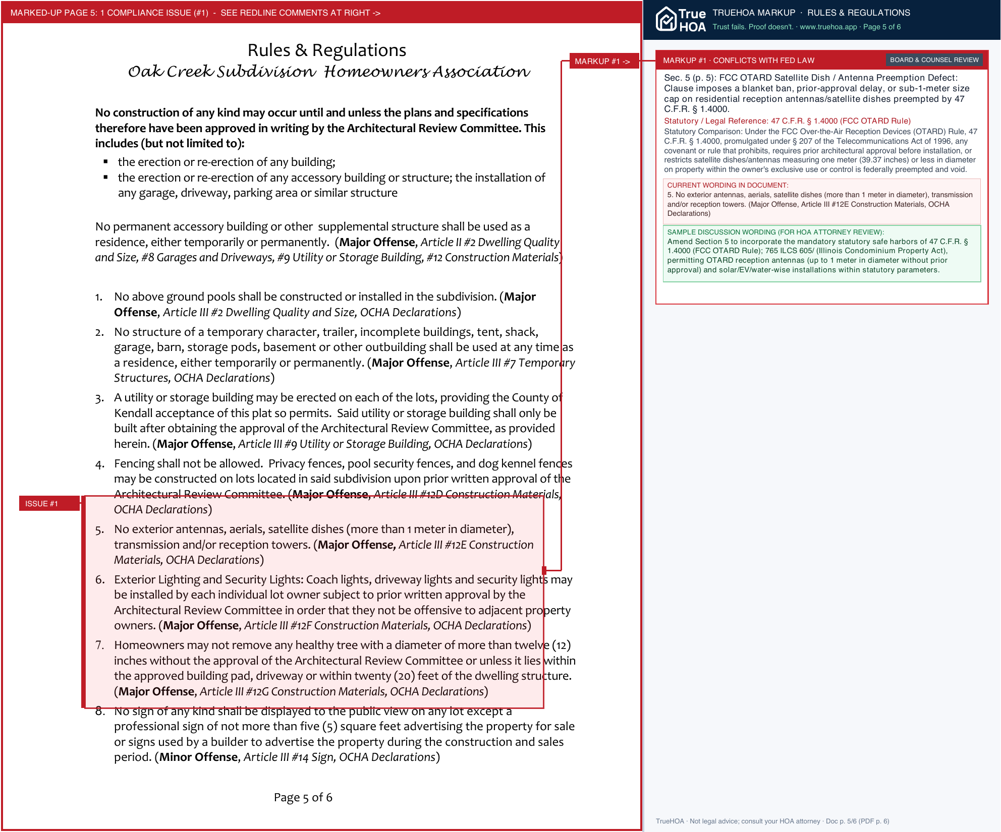 Oak Creek HOA Rules, Regulations & Community Standards page 5 widened with TrueHOA Crystal AI margin annotations
