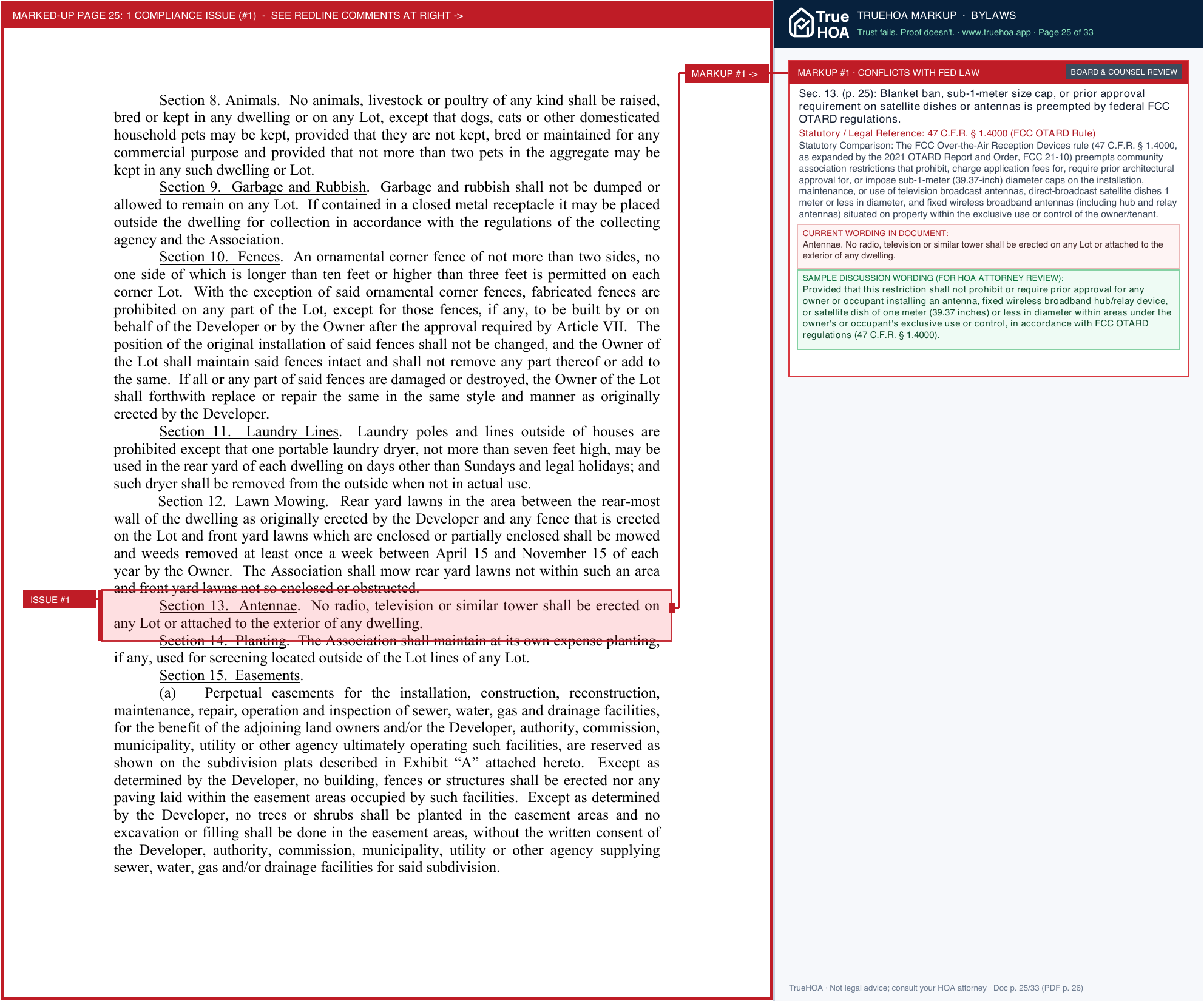 Sheffield Towne Association Sta Articles Of Incorporation Bylaws Decs And Covenants page 25 widened with TrueHOA Crystal AI margin annotations