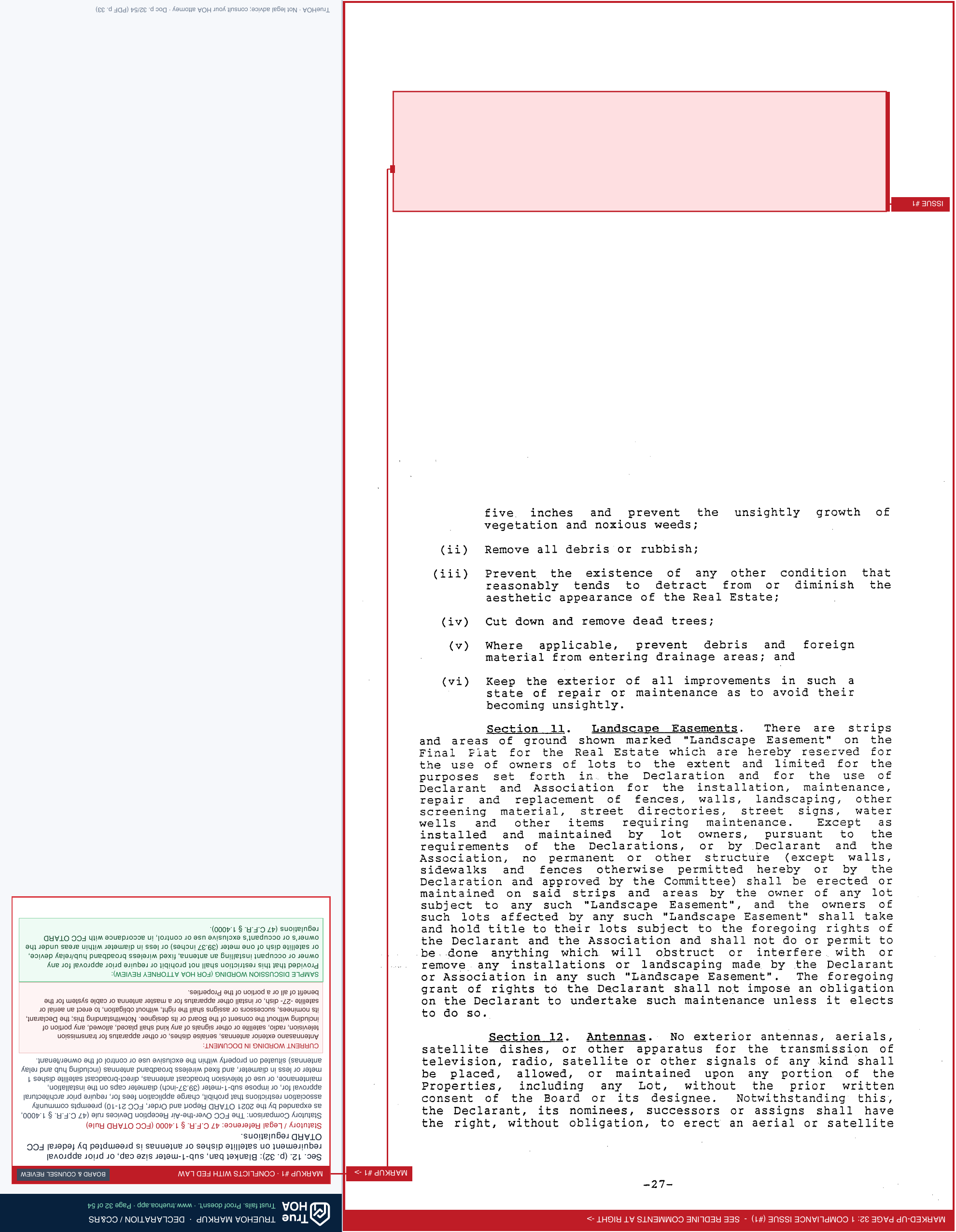 Brockton Manor HOA Declaration of Covenants page 32 widened with TrueHOA Crystal AI margin annotations