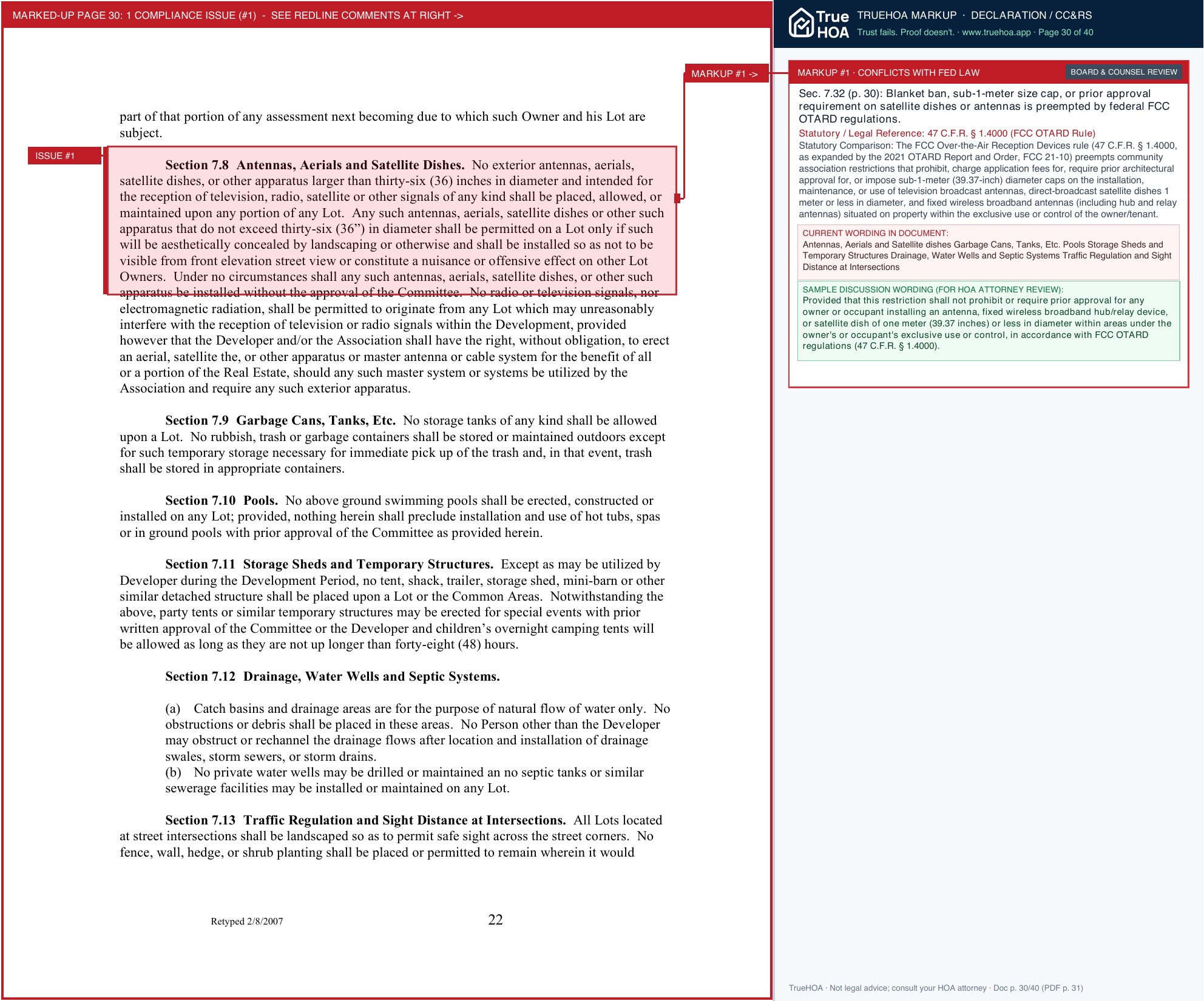 Eagle Crossing HOA Declaration of Covenants page 30 widened with TrueHOA Crystal AI margin annotations