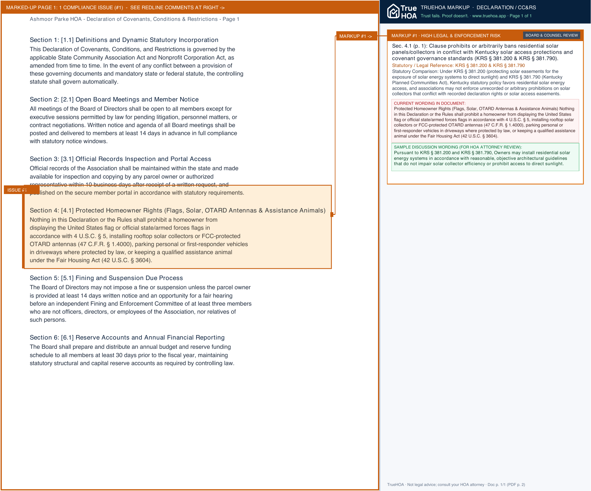 Ashmoor Parke HOA Declaration of Covenants, Conditions & Restrictions page 1 widened with TrueHOA Crystal AI margin annotations