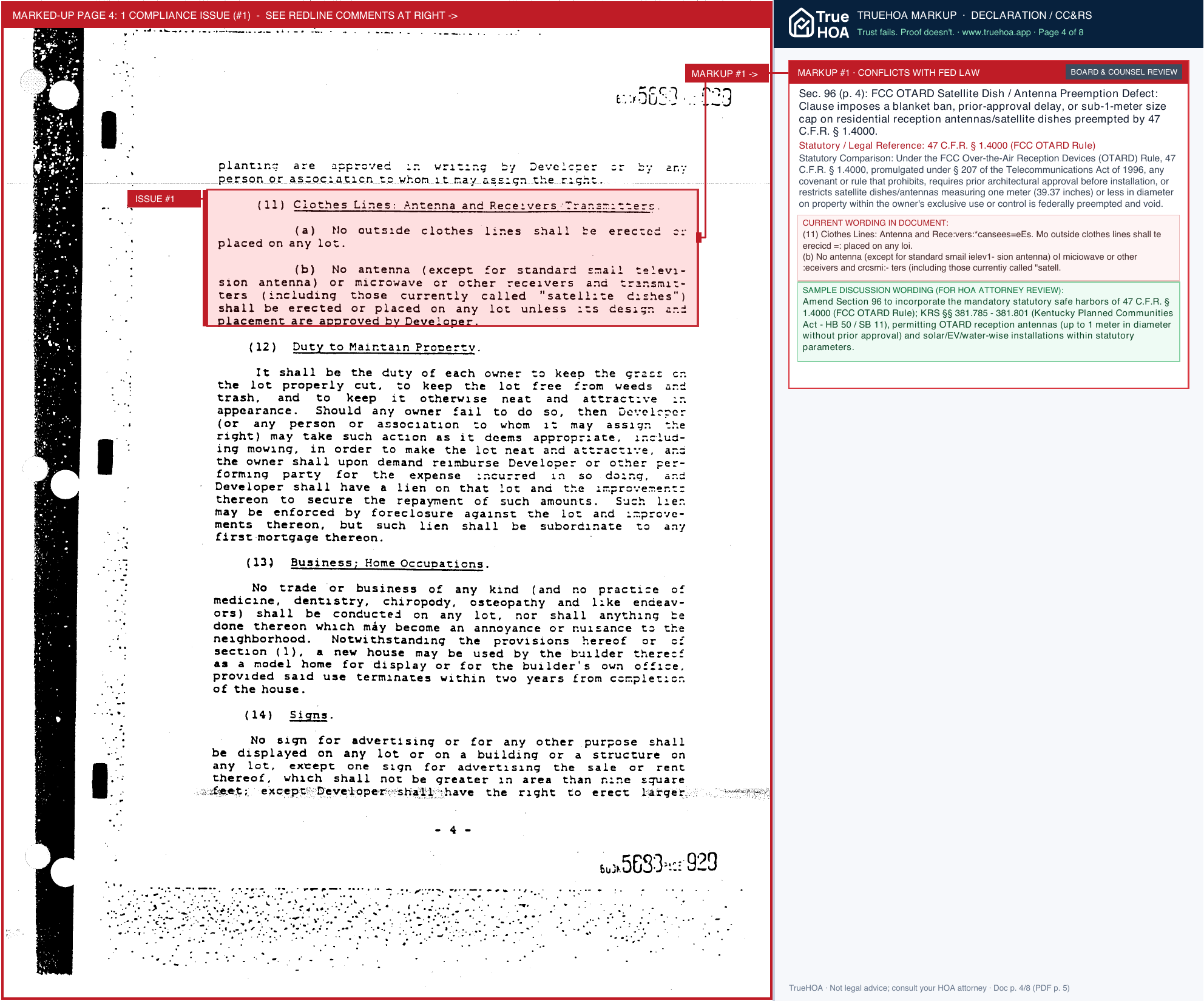 Copperfield HOA 207 209 Deed Restrictions page 4 widened with TrueHOA Crystal AI margin annotations