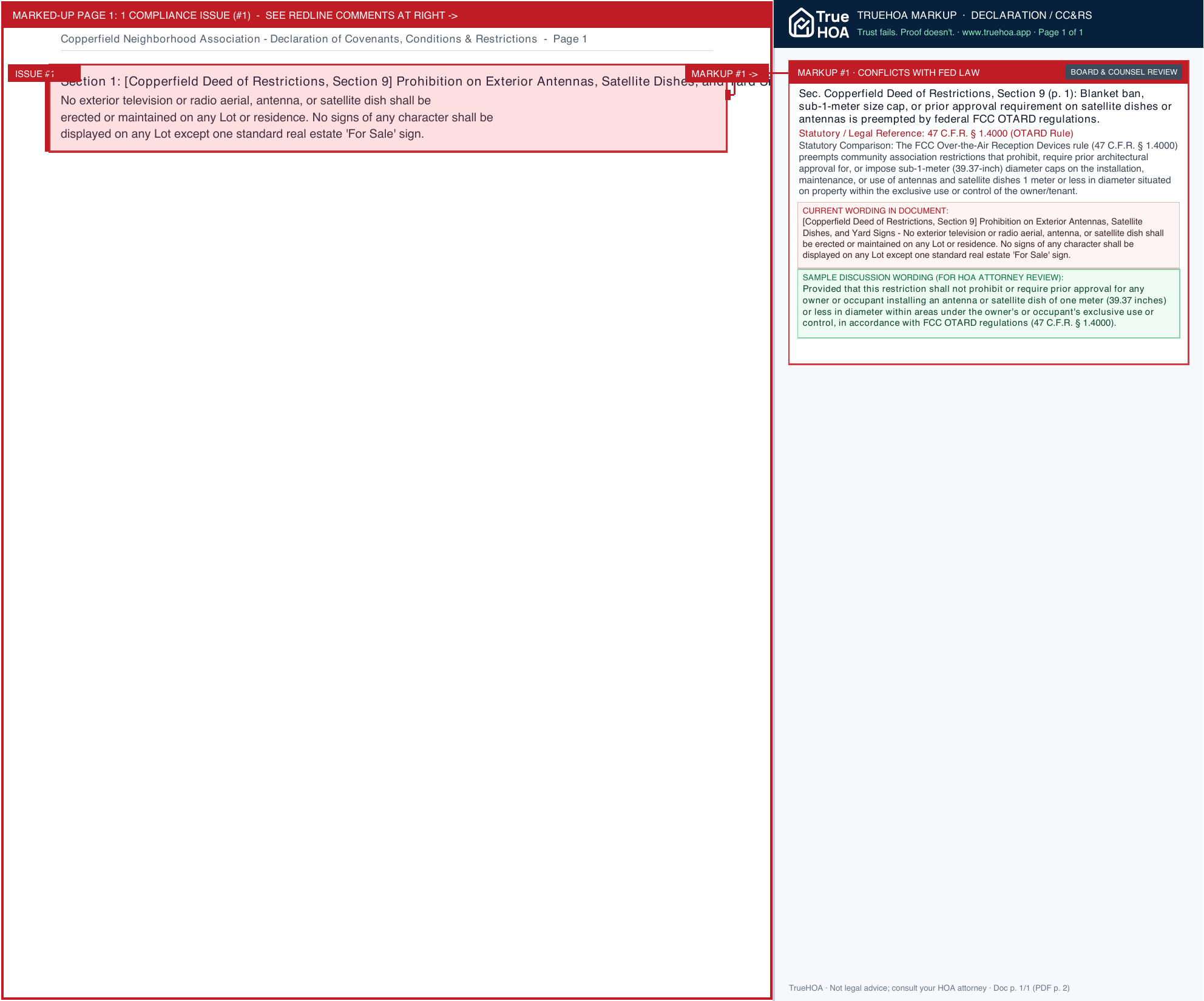 Copperfield Neighborhood Association Declaration of Covenants, Conditions & Restrictions page 1 widened with TrueHOA Crystal AI margin annotations
