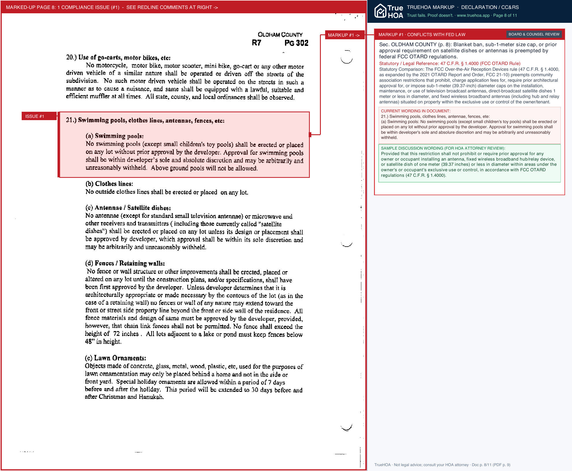 Heritage Place HOA Decleration Of Restrictions Section 2 page 8 widened with TrueHOA Crystal AI margin annotations