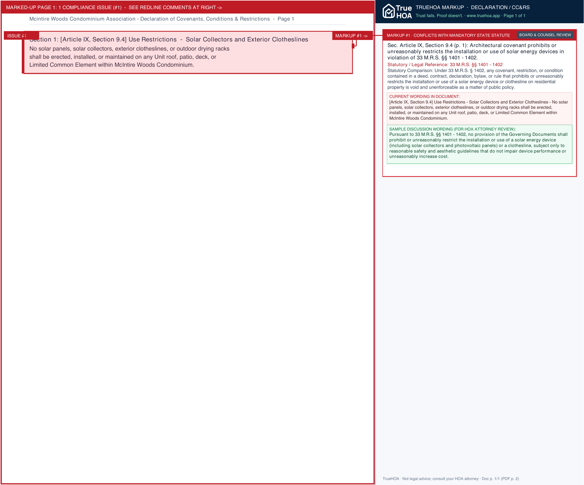 Mcintire Woods Condominium Association Declaration of Covenants, Conditions & Restrictions page 1 widened with TrueHOA Crystal AI margin annotations