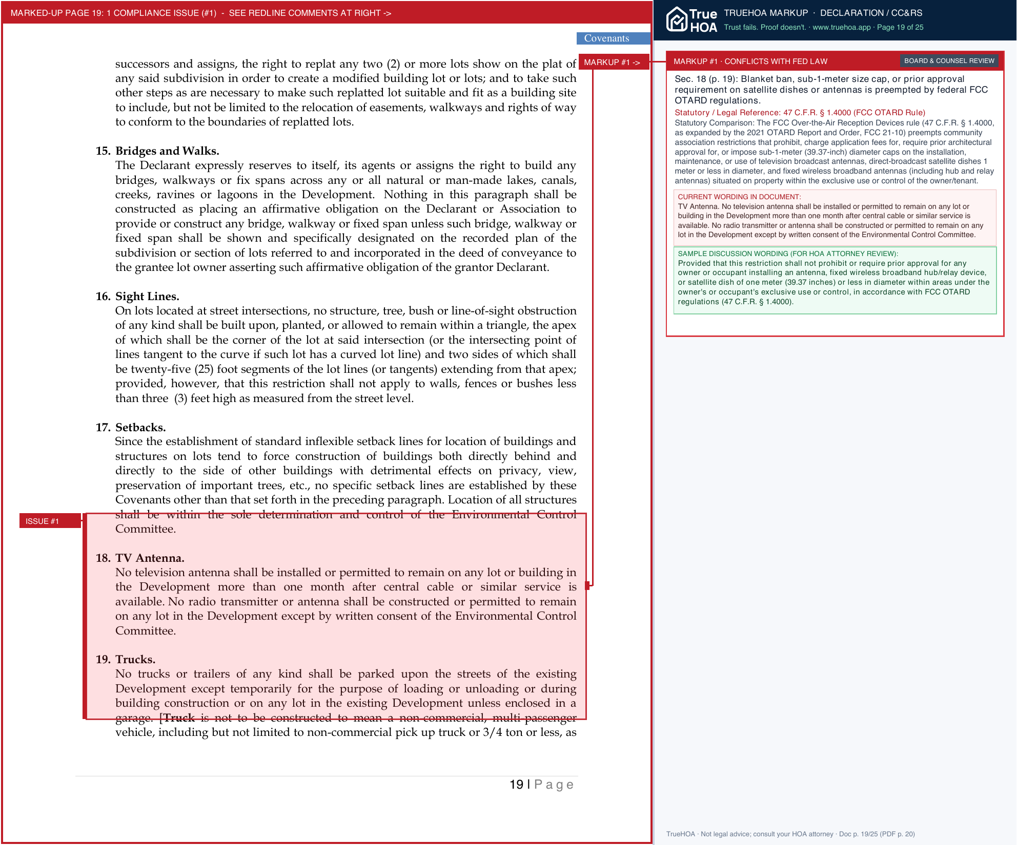 Lake Linganore Association 9 19 15 REVISED LLA Covenants page 19 widened with TrueHOA Crystal AI margin annotations