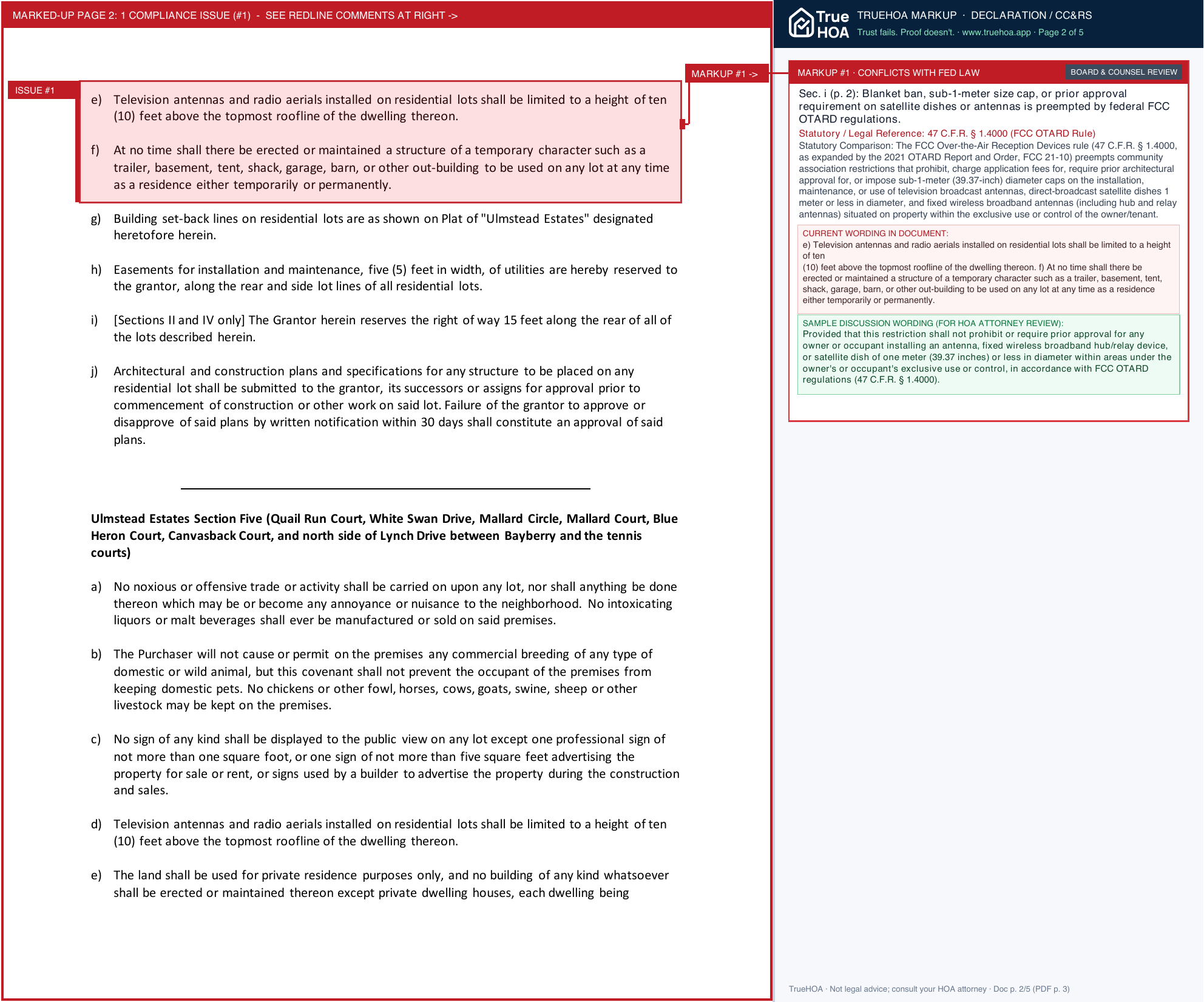 Ulmstead Club (ulmstead Estates) Declaration of Covenants page 2 widened with TrueHOA Crystal AI margin annotations