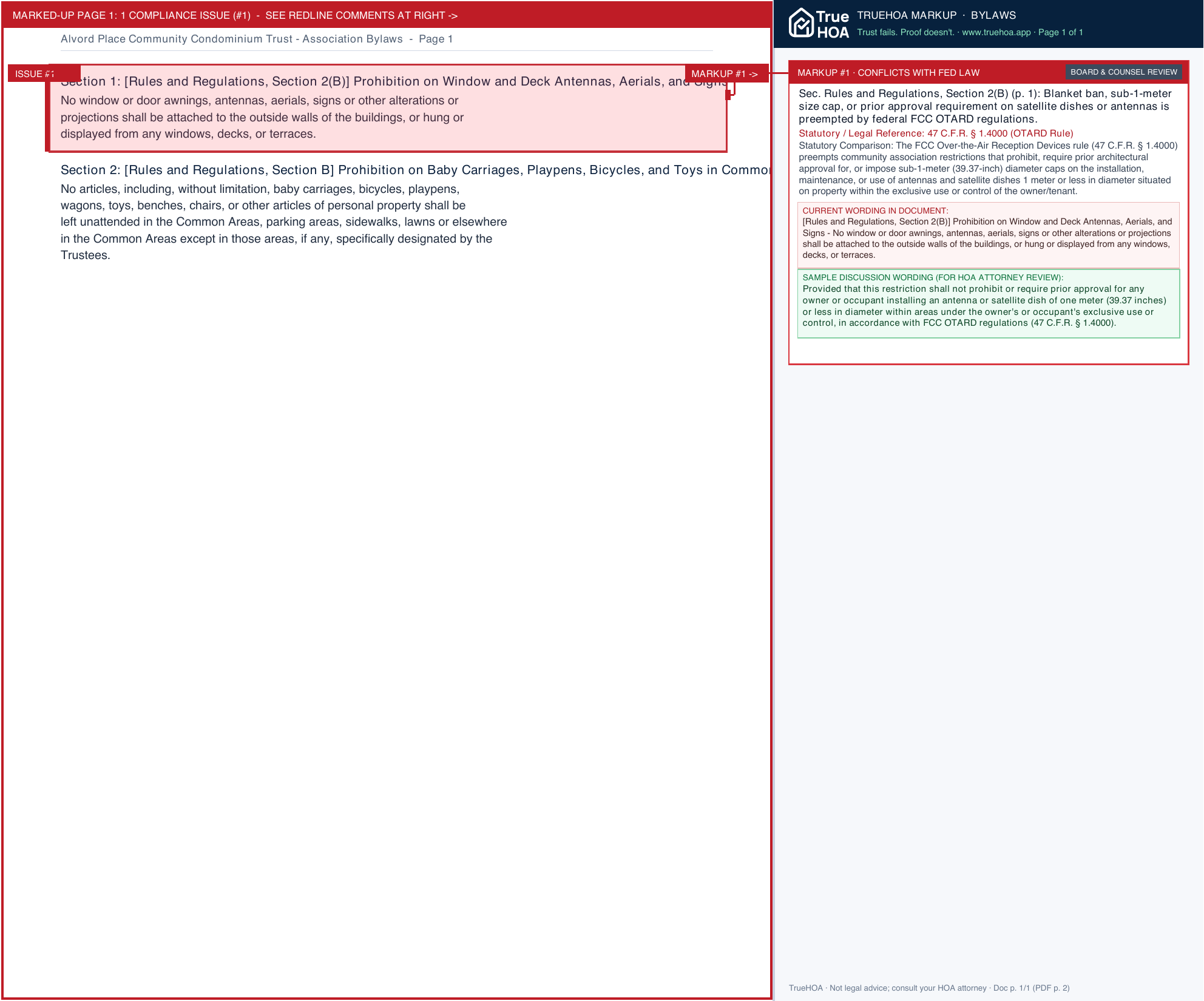 Alvord Place Community Condominium Trust Association Bylaws page 1 widened with TrueHOA Crystal AI margin annotations