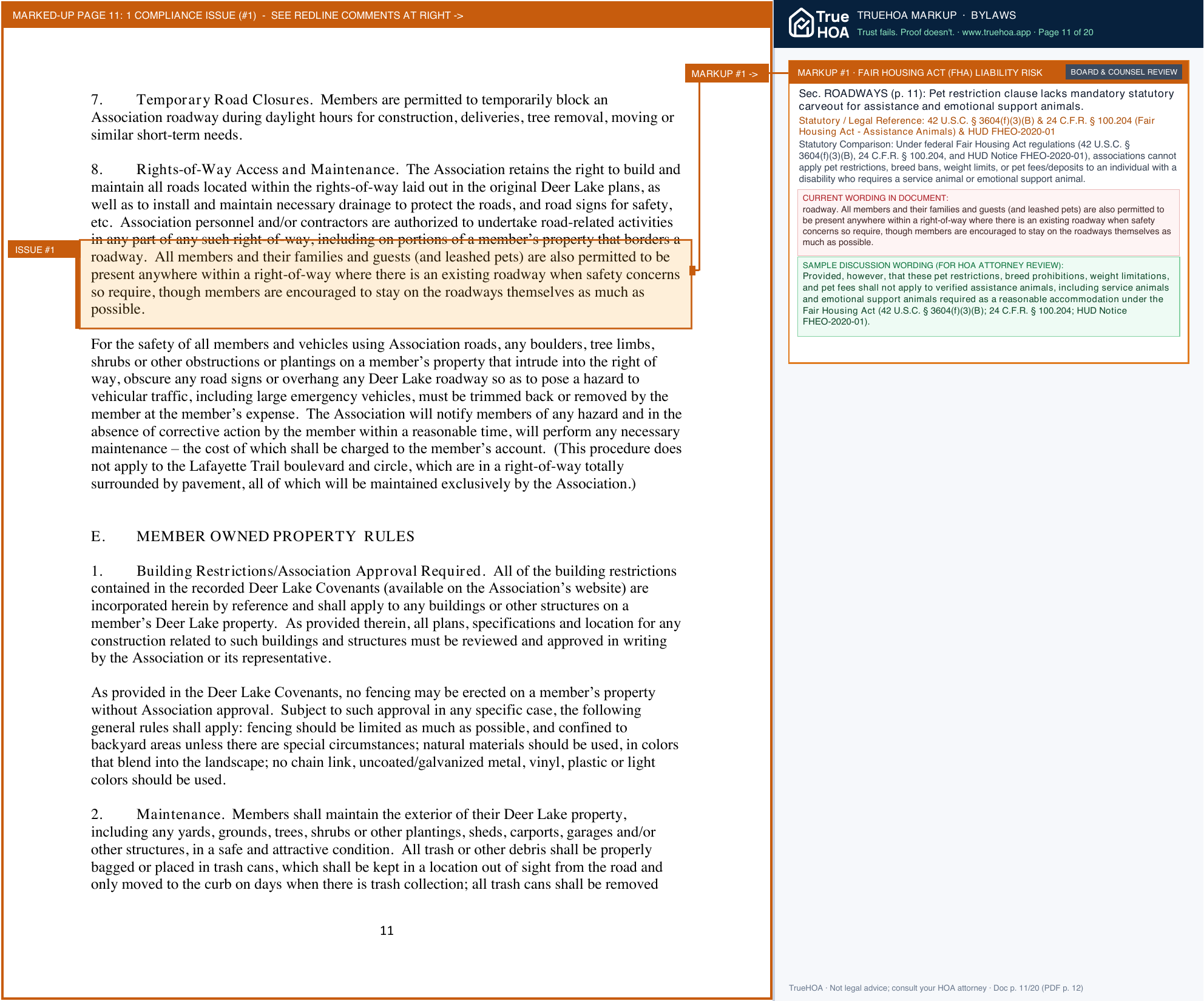 Deer Lake Improvement Association Rulesregs August 2025 page 11 widened with TrueHOA Crystal AI margin annotations