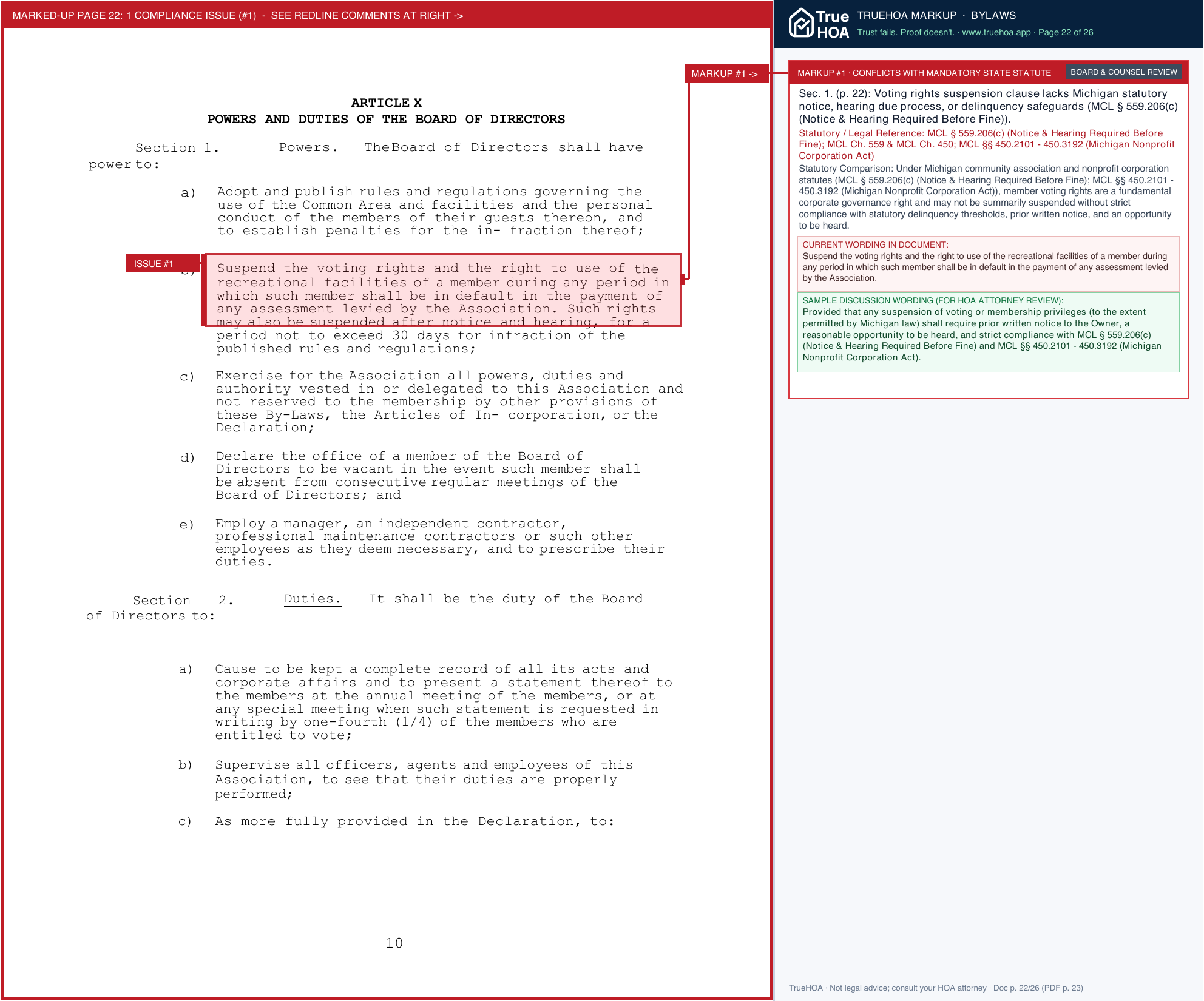 Quail Run HOA Homeowner Association Bylaws page 22 widened with TrueHOA Crystal AI margin annotations