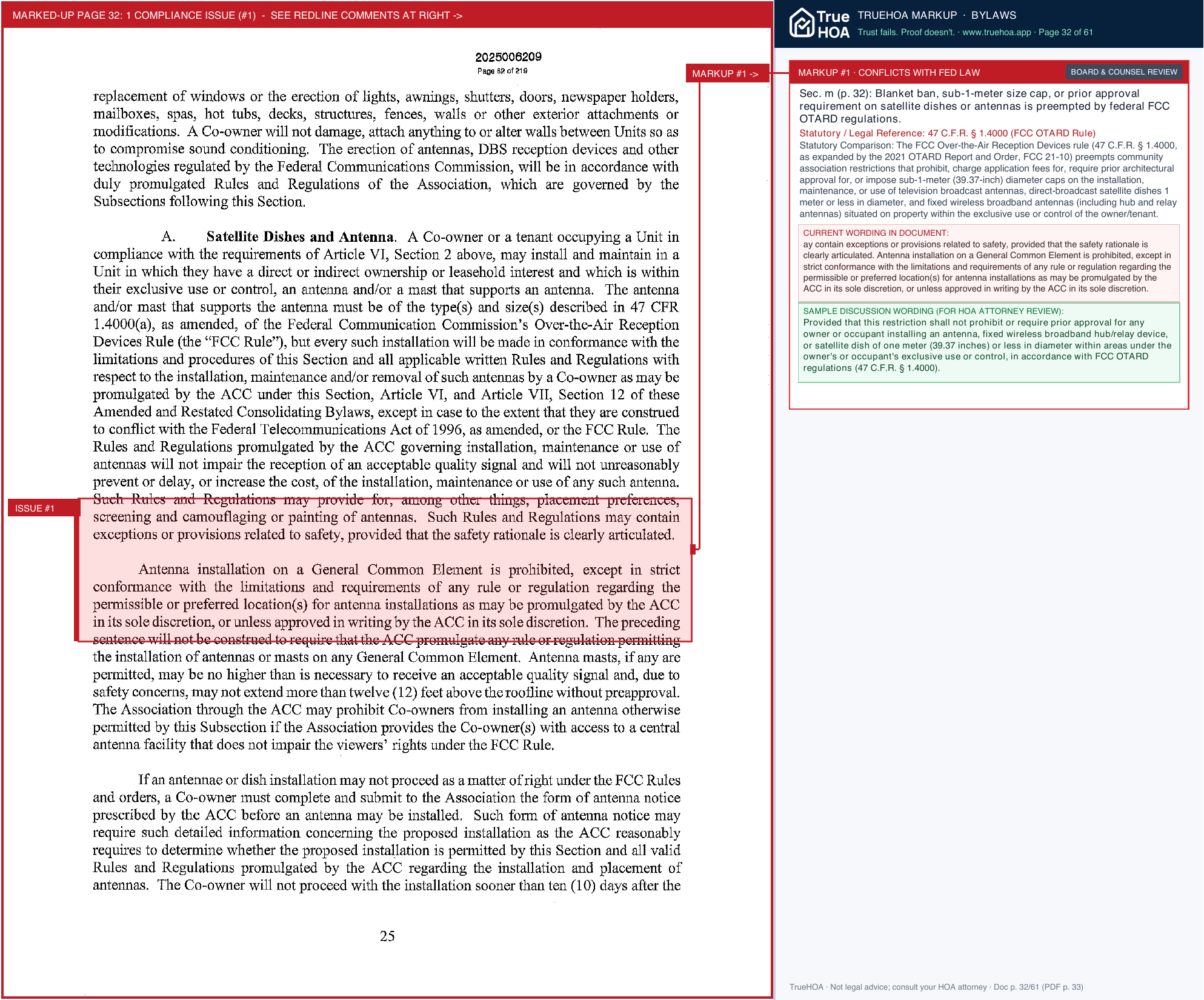 Villages of Oscoda HOA 2025 Recorded ARC Bylaws page 32 widened with TrueHOA Crystal AI margin annotations