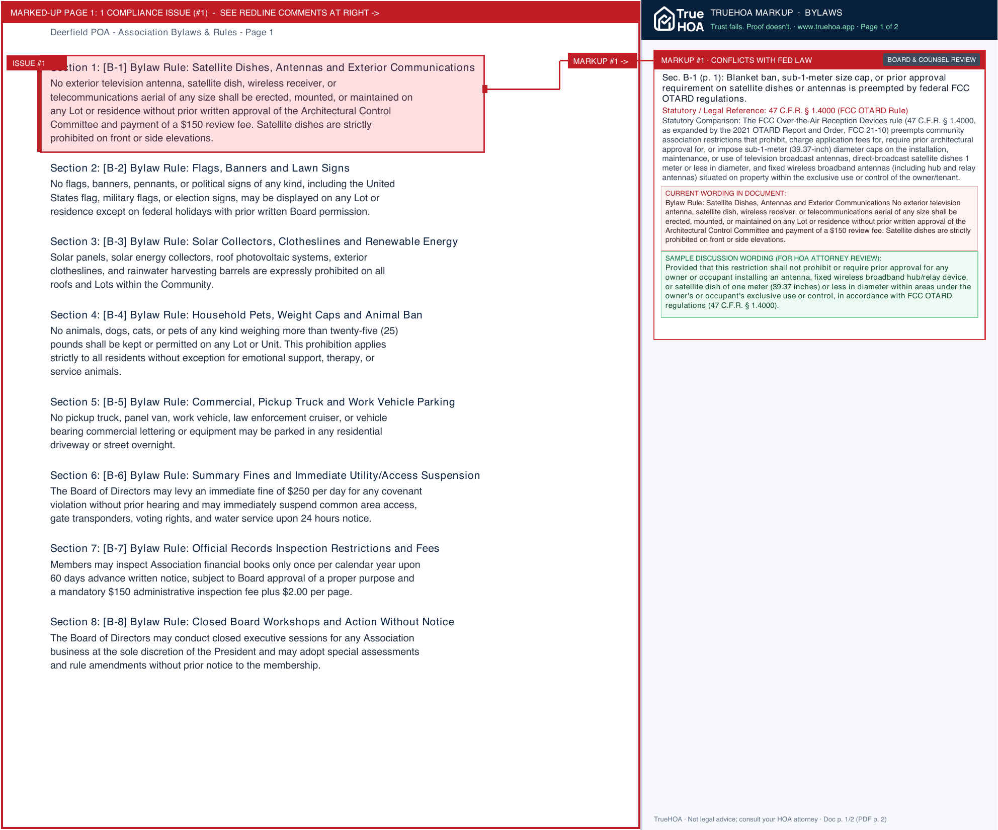 Deerfield POA Association Bylaws & Rules page 1 widened with TrueHOA Crystal AI margin annotations