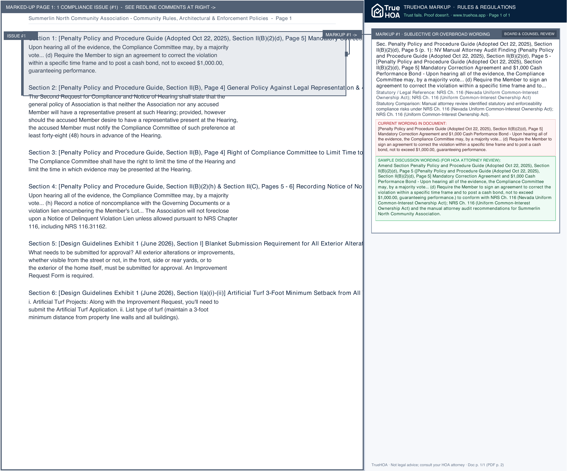 Summerlin North Community Association Community Rules, Architectural & Enforcement Policies page 1 widened with TrueHOA Crystal AI margin annotations
