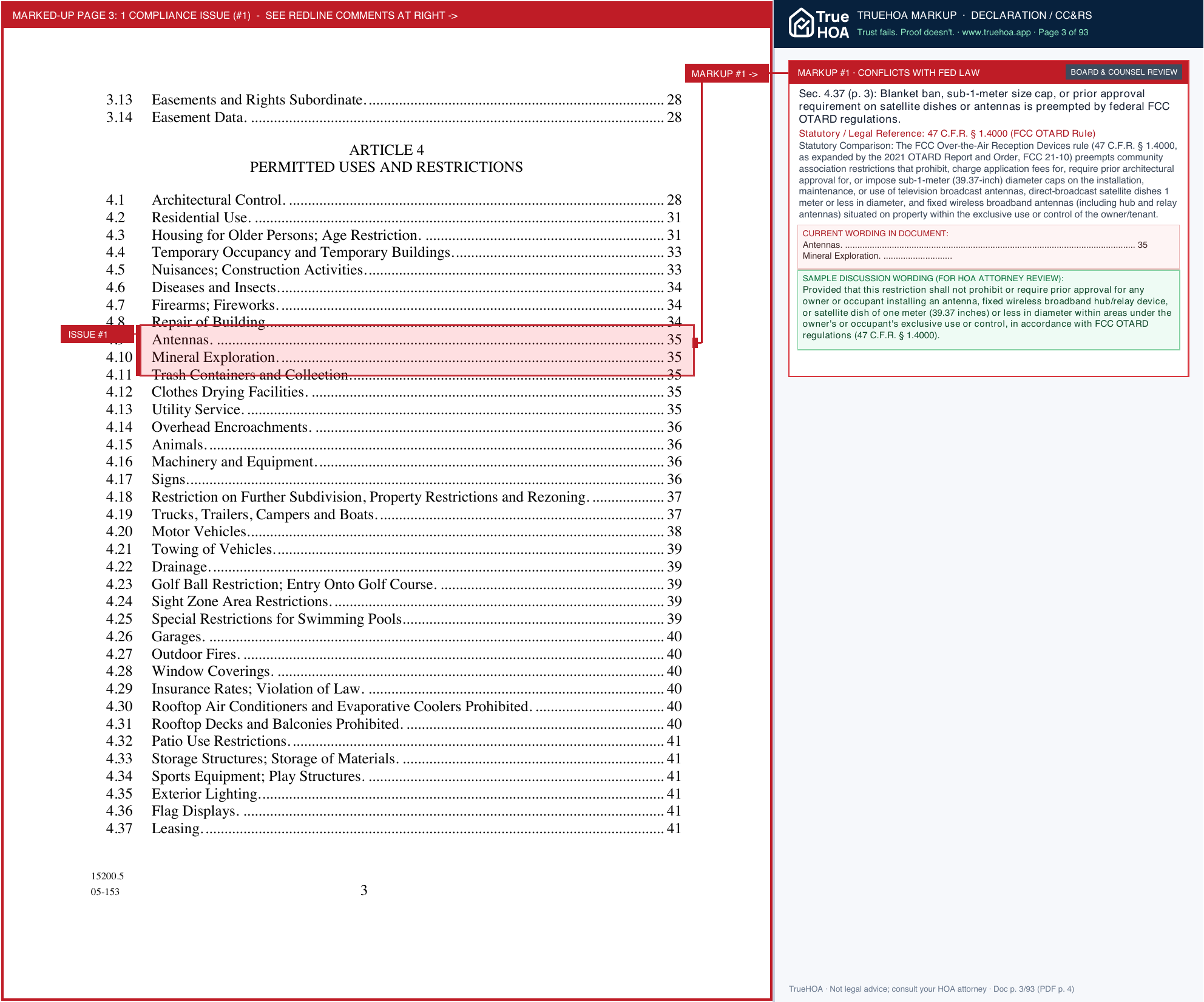 Sun City Mesquite HOA CCRs page 3 widened with TrueHOA Crystal AI margin annotations