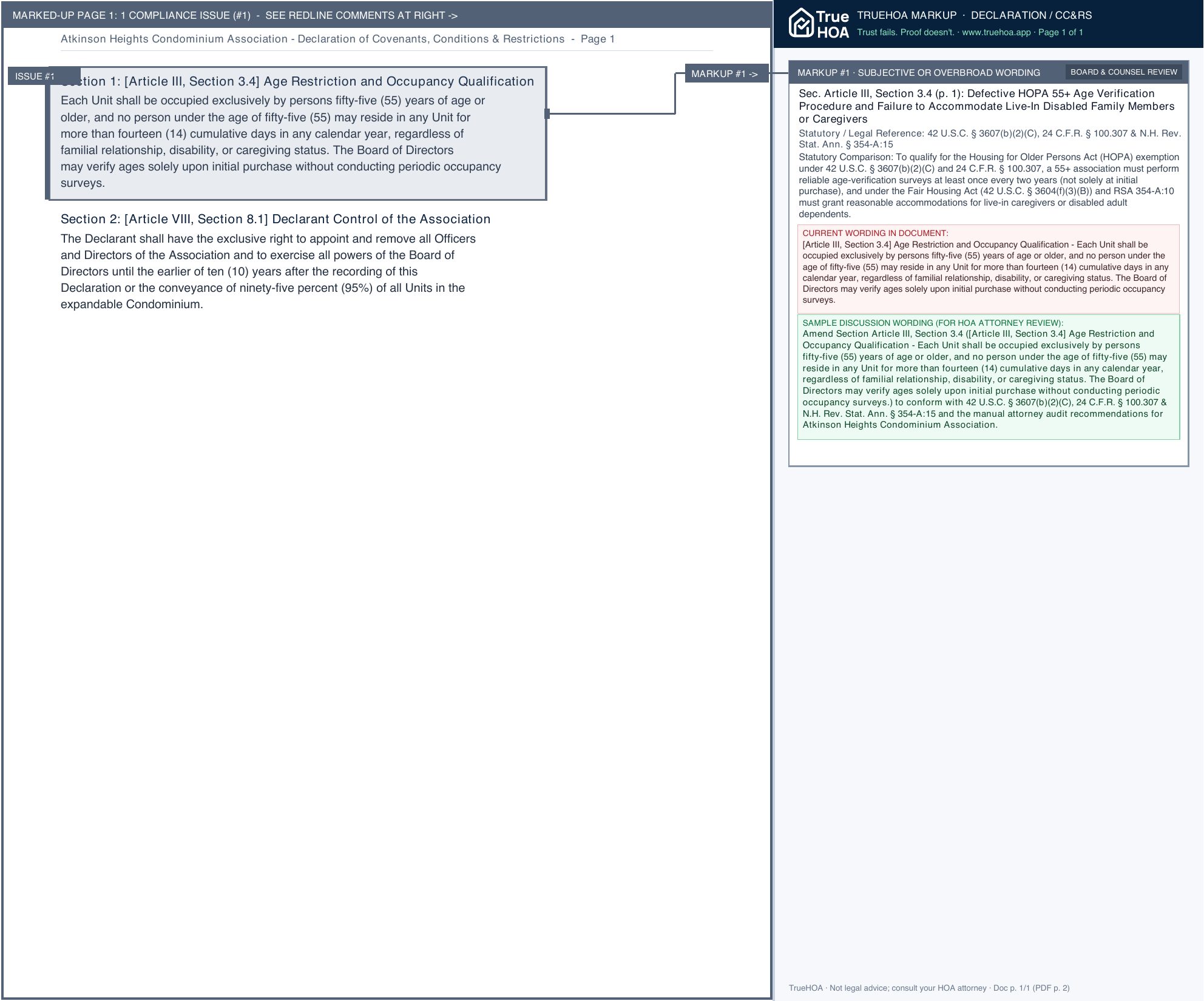 Atkinson Heights Condominium Association Declaration of Covenants, Conditions & Restrictions page 1 widened with TrueHOA Crystal AI margin annotations
