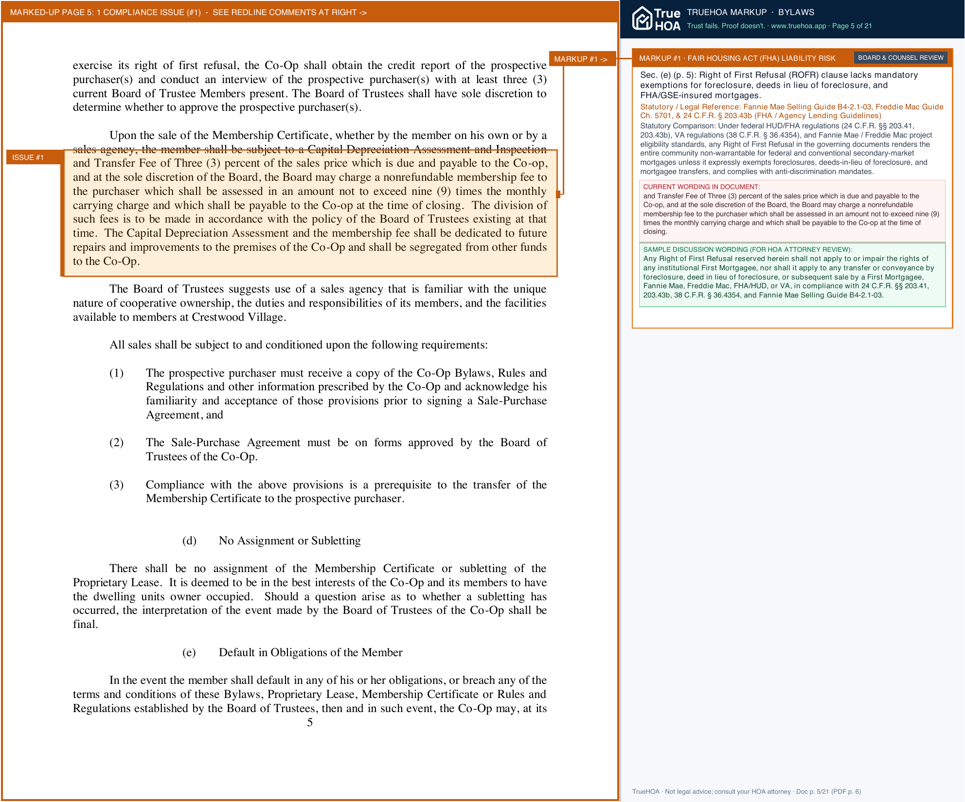 Crestwood Village CO-Op (village One) Bylaw 2014 page 5 widened with TrueHOA Crystal AI margin annotations