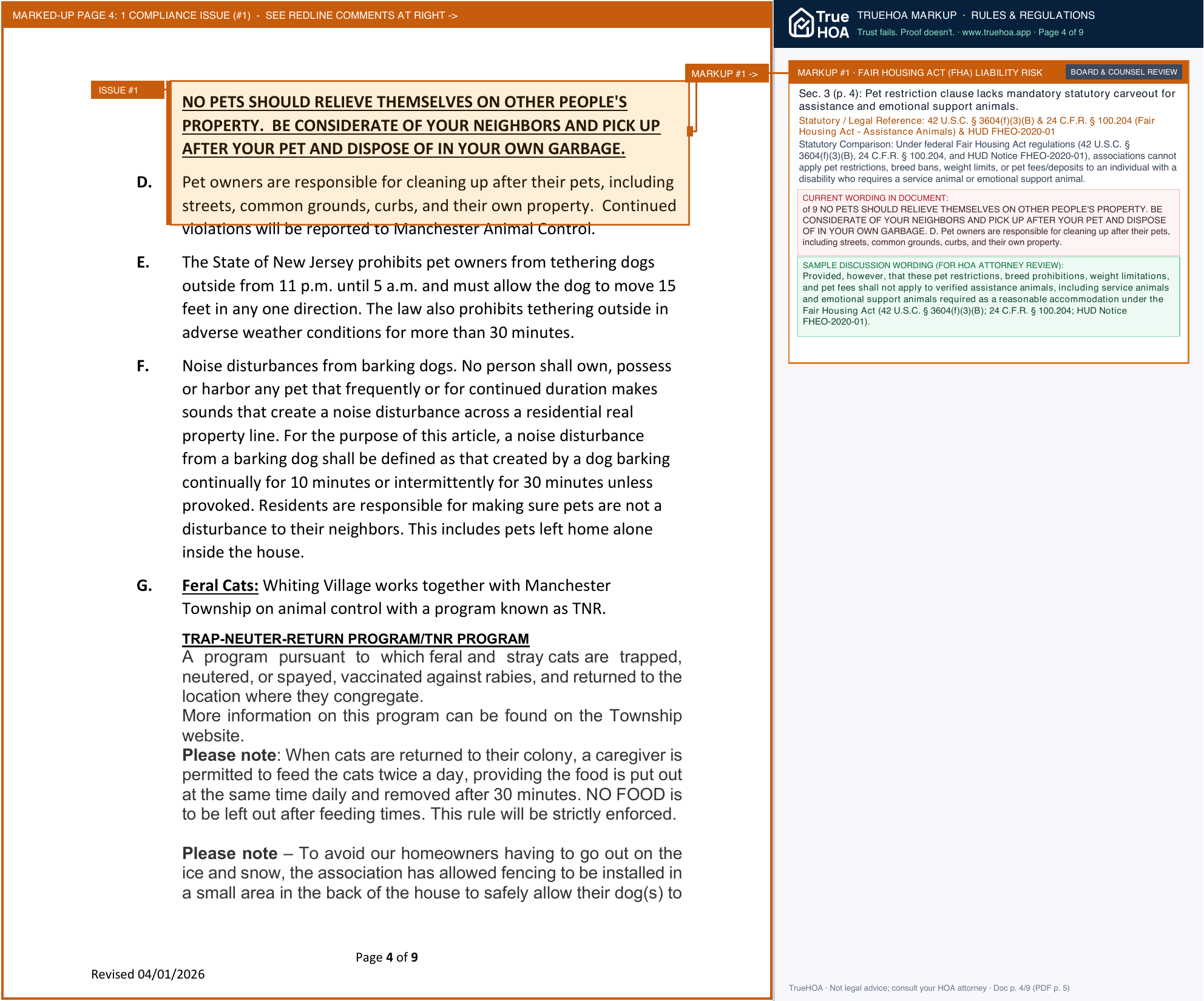 Whiting Village at Crestwood VII Community Association Rules Regulations 2026.04.01 REVISED page 4 widened with TrueHOA Crystal AI margin annotations