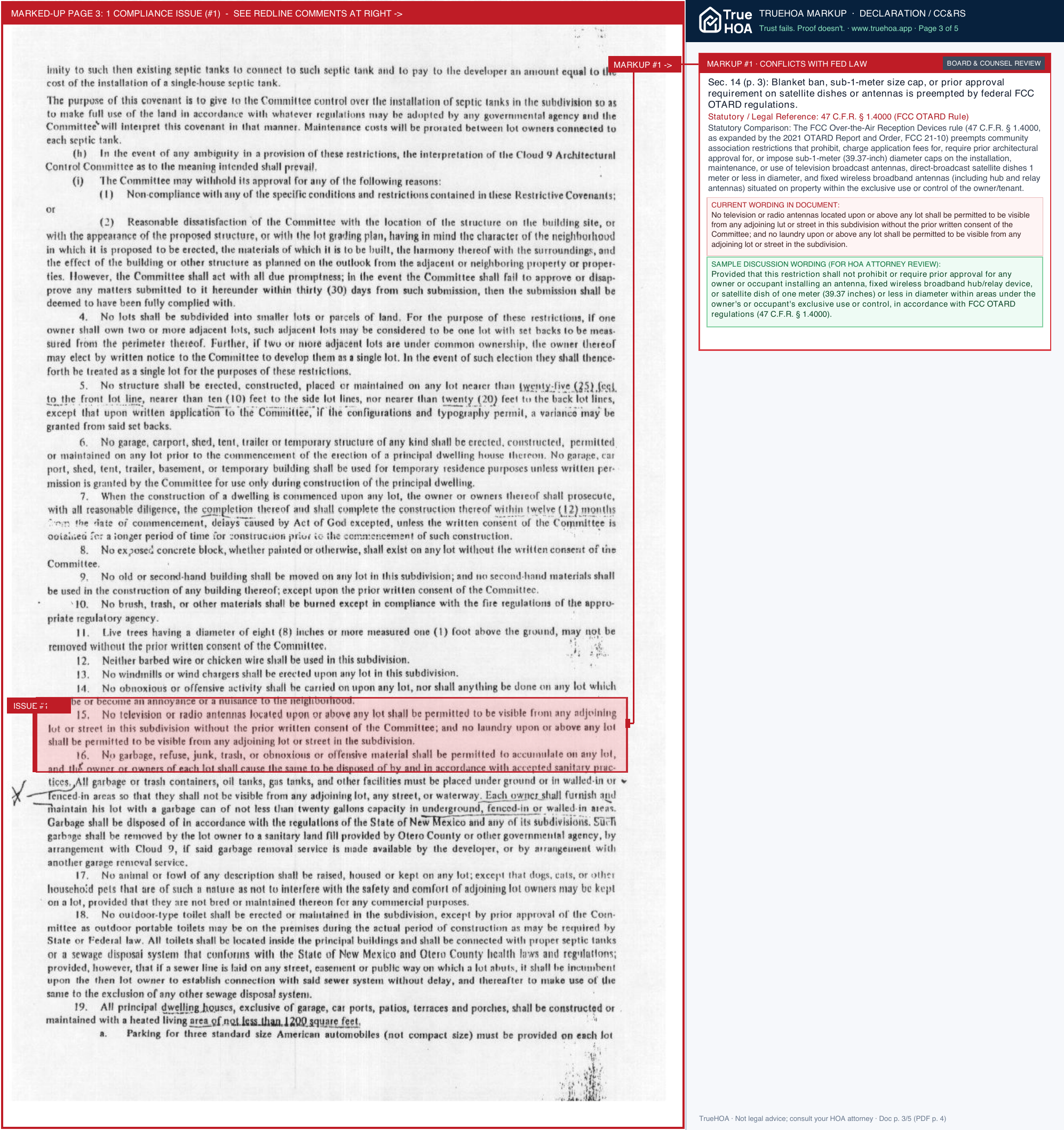 Cloud Country Estates POA Restrictive Covenants for CCE Subdivision Unit 1 1973 page 3 widened with TrueHOA Crystal AI margin annotations