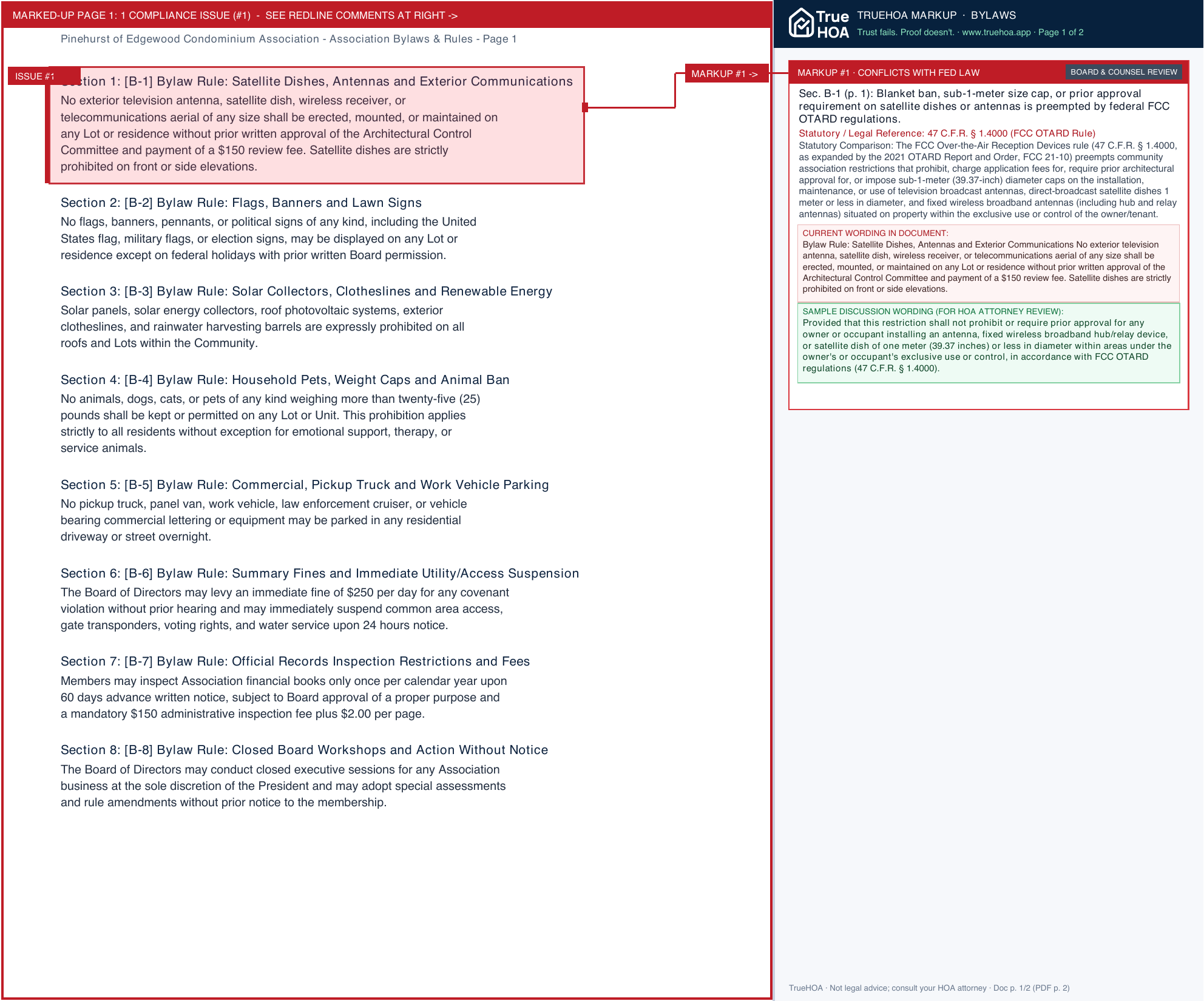 Pinehurst of Edgewood Condominium Association Association Bylaws & Rules page 1 widened with TrueHOA Crystal AI margin annotations